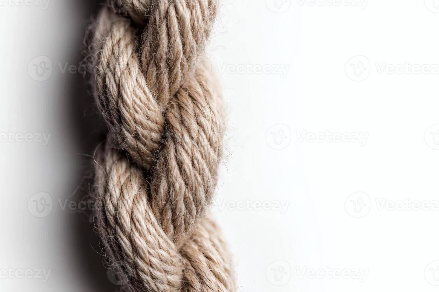 Braided natural twine hanging against a soft backdrop. photo