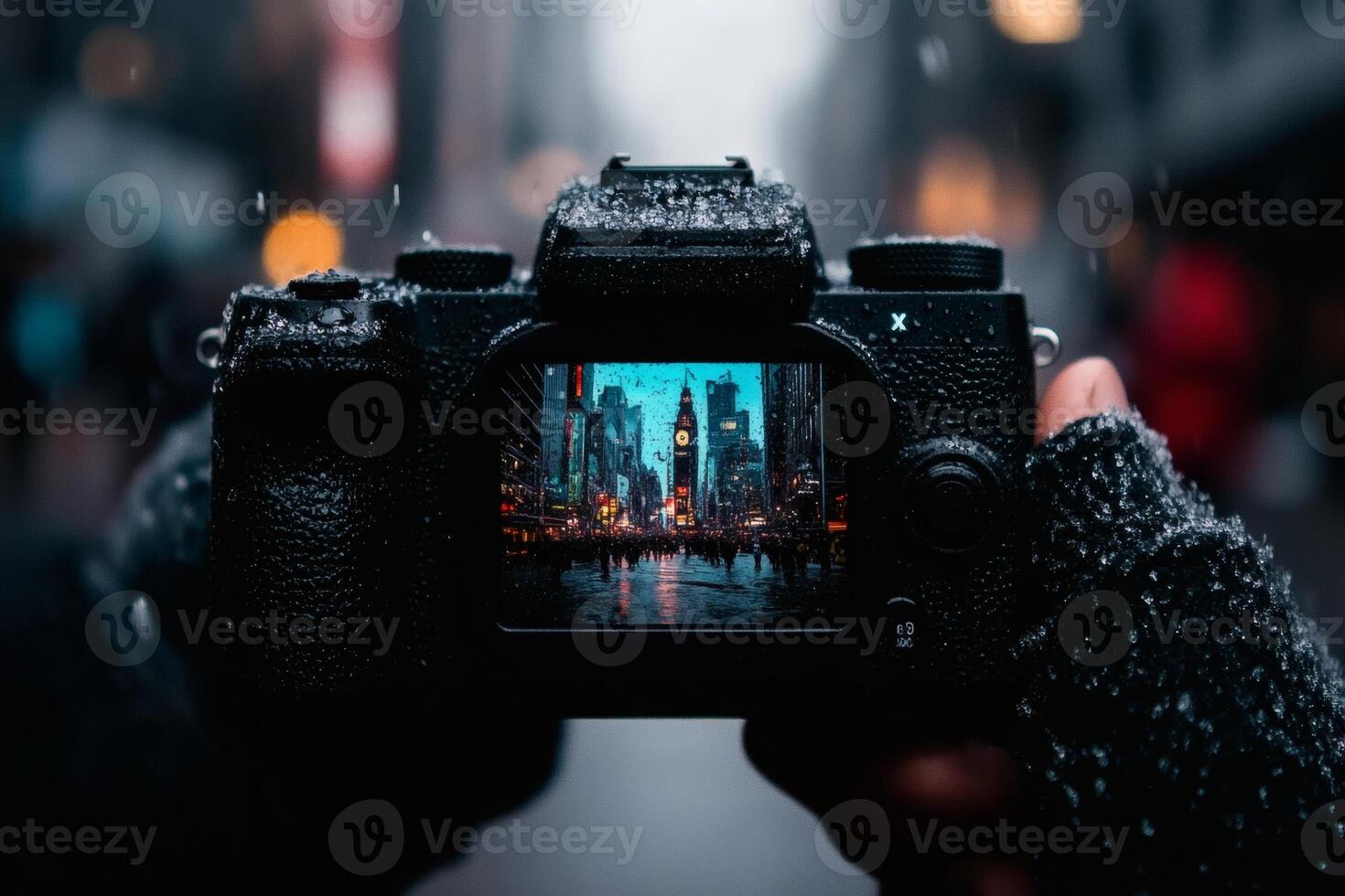 Capturing the magic of a rainy evening in the city. photo