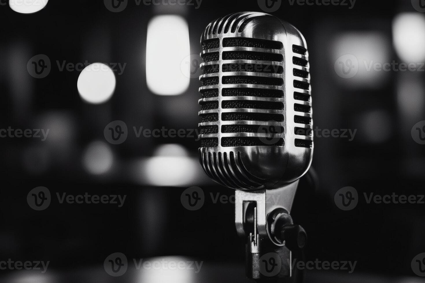 Classic microphone ready for a captivating performance. photo