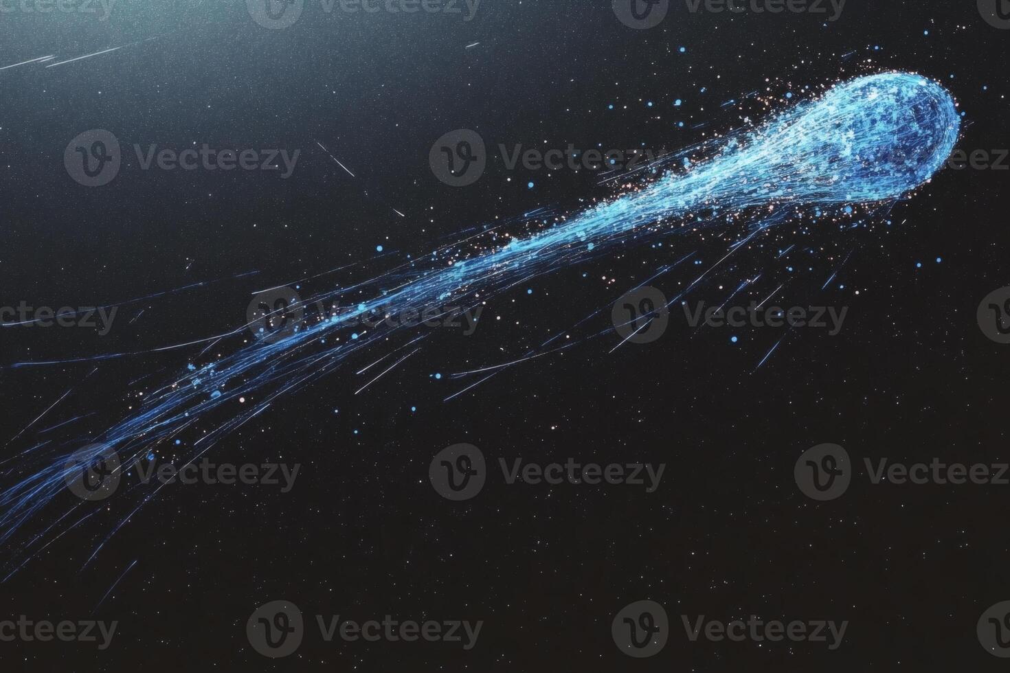 Shimmering comet glides through the cosmic night sky. photo