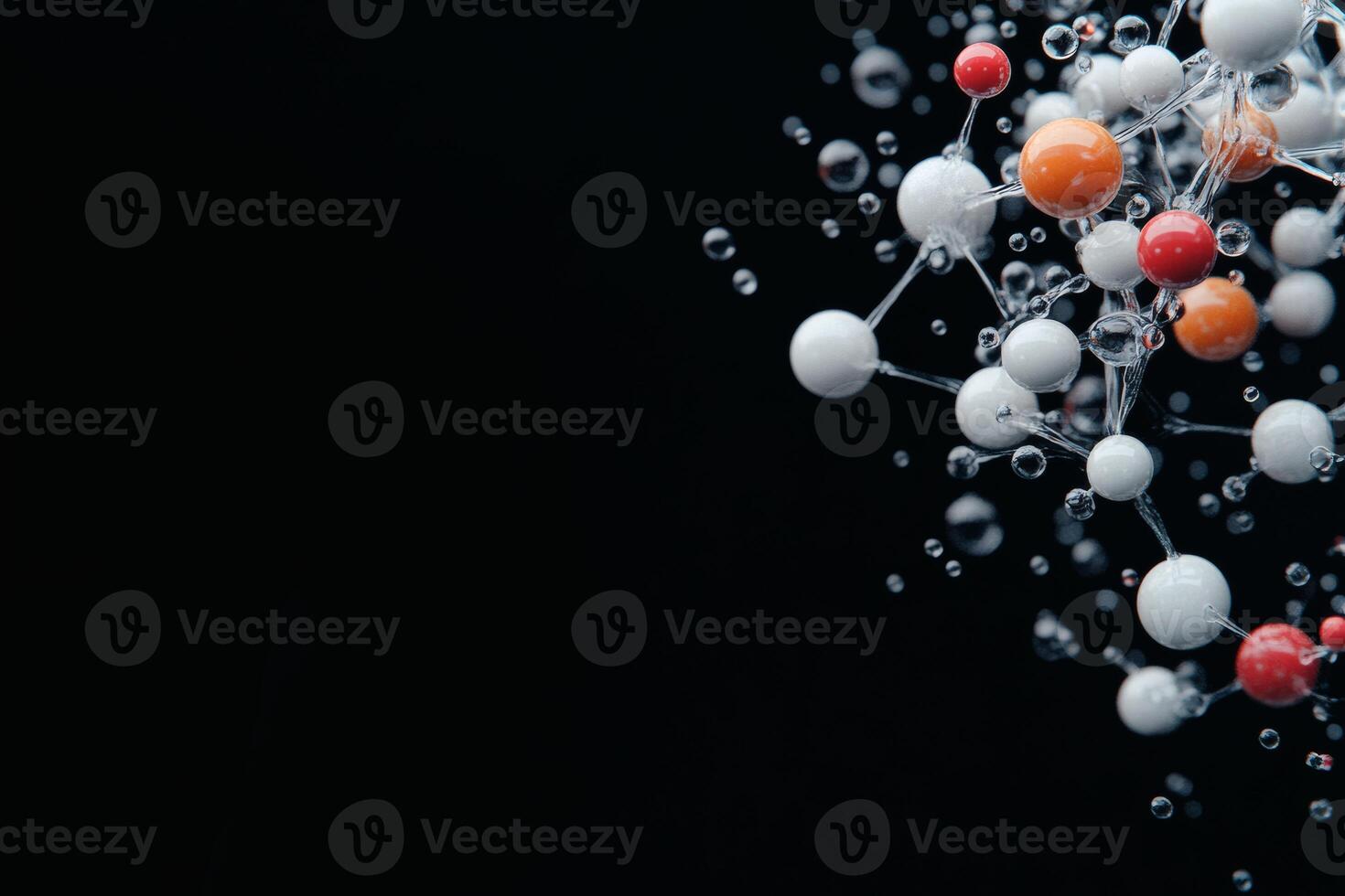 Molecular structure floating in a dark environment. photo