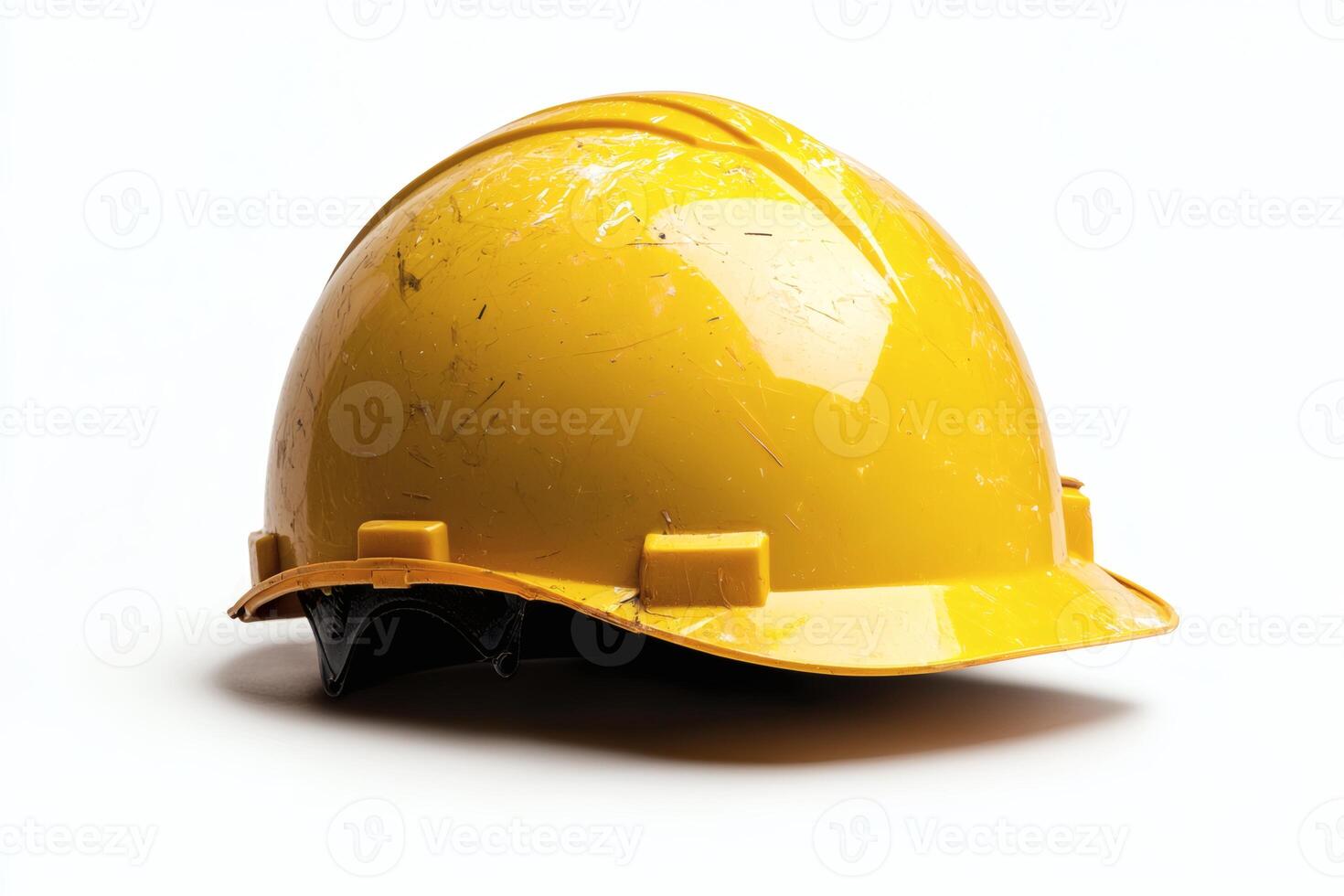 Safety helmet resting on a work surface in bright light. photo