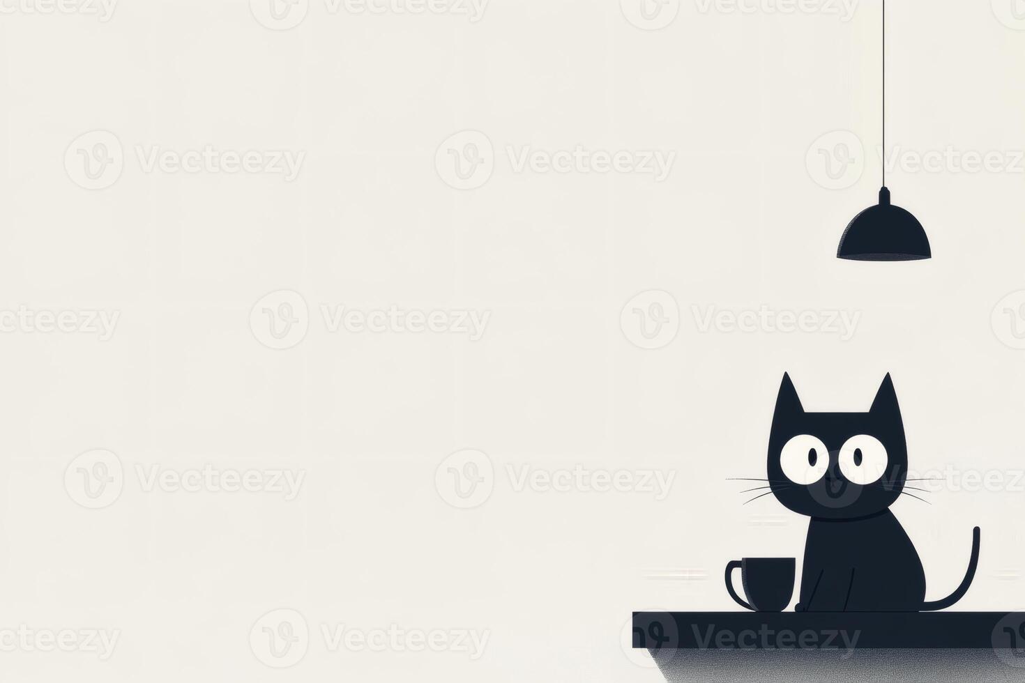 Black cat enjoys a quiet moment with steaming cup. photo