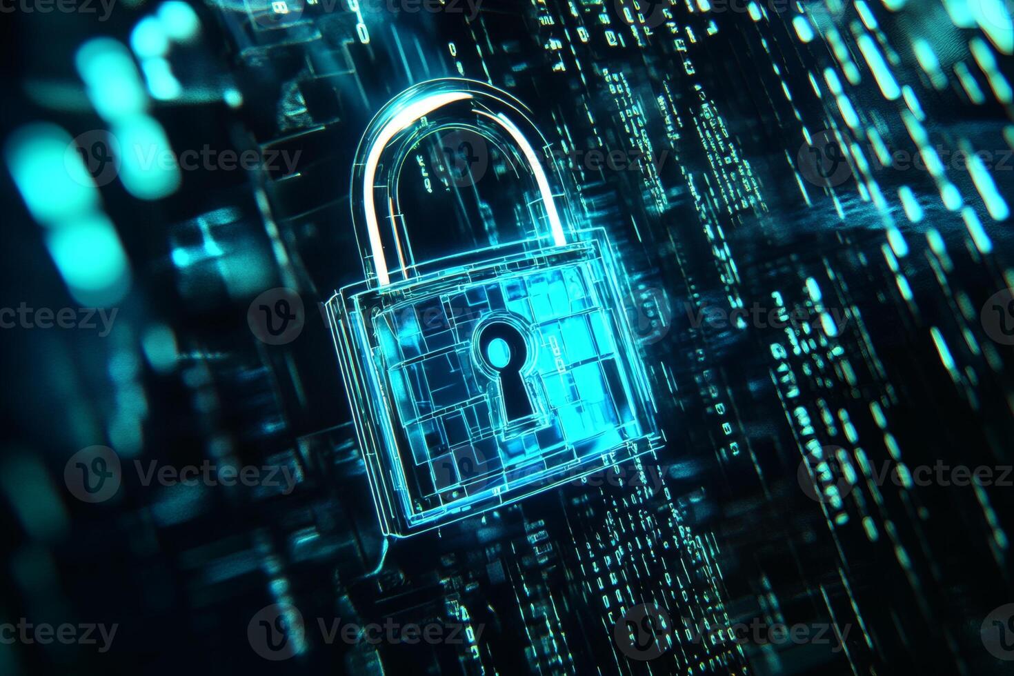 Digital lock represents cybersecurity in a connected world. photo