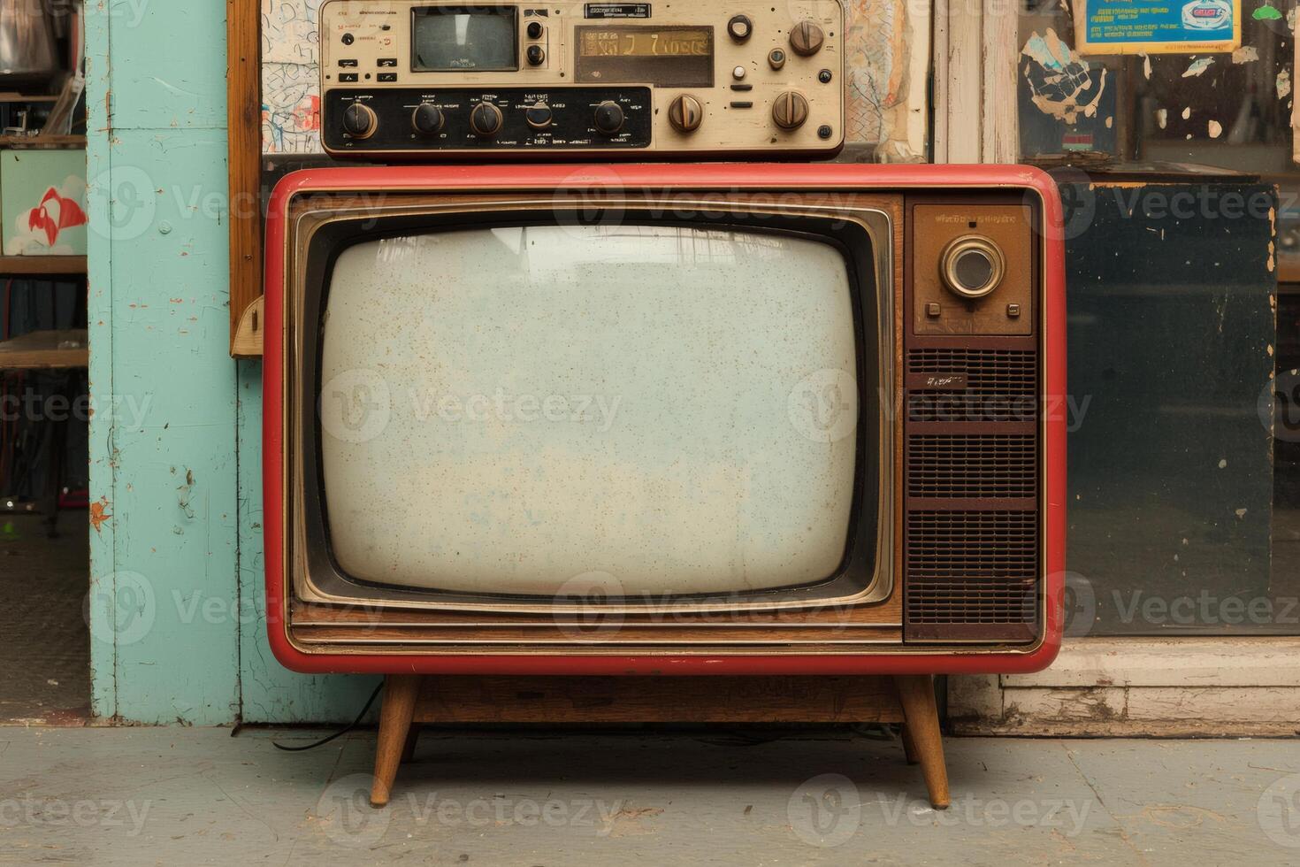 Vintage television set in a retro-themed room. photo