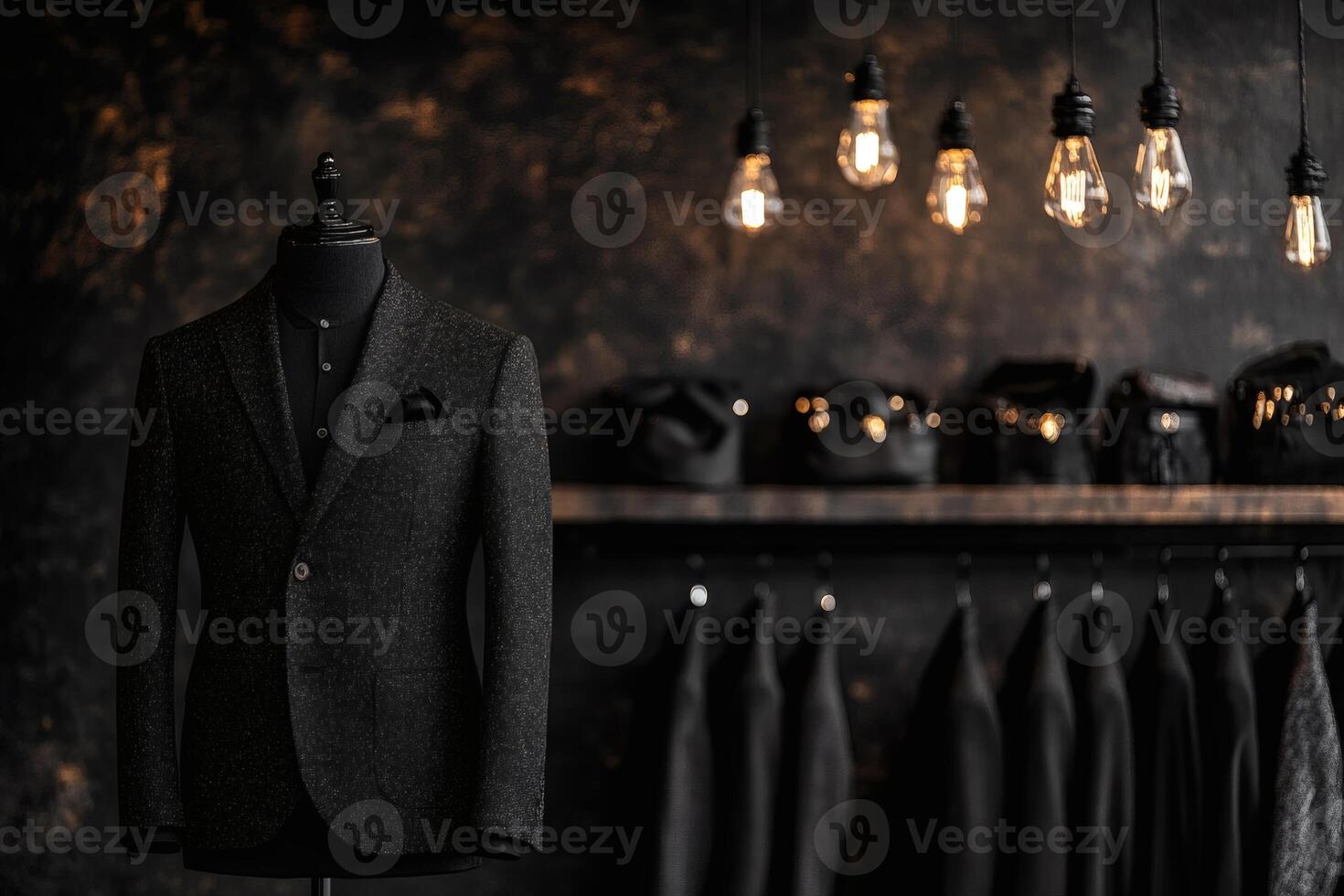 Elegant tailored suit display in a modern boutique setting. photo