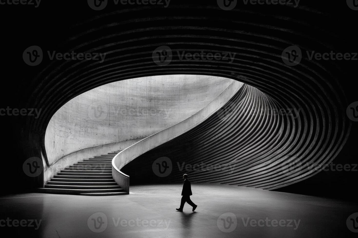 Exploring the curves of modern architecture in a minimalist environment. photo