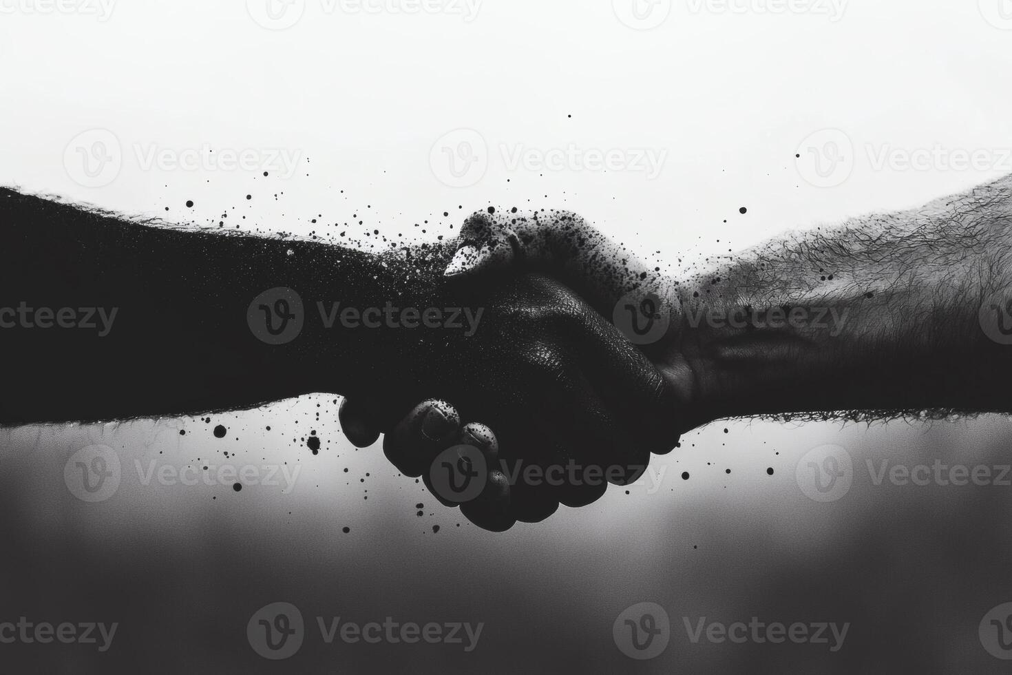 Hands unite in a powerful handshake amid a cloud of dust and determination. photo