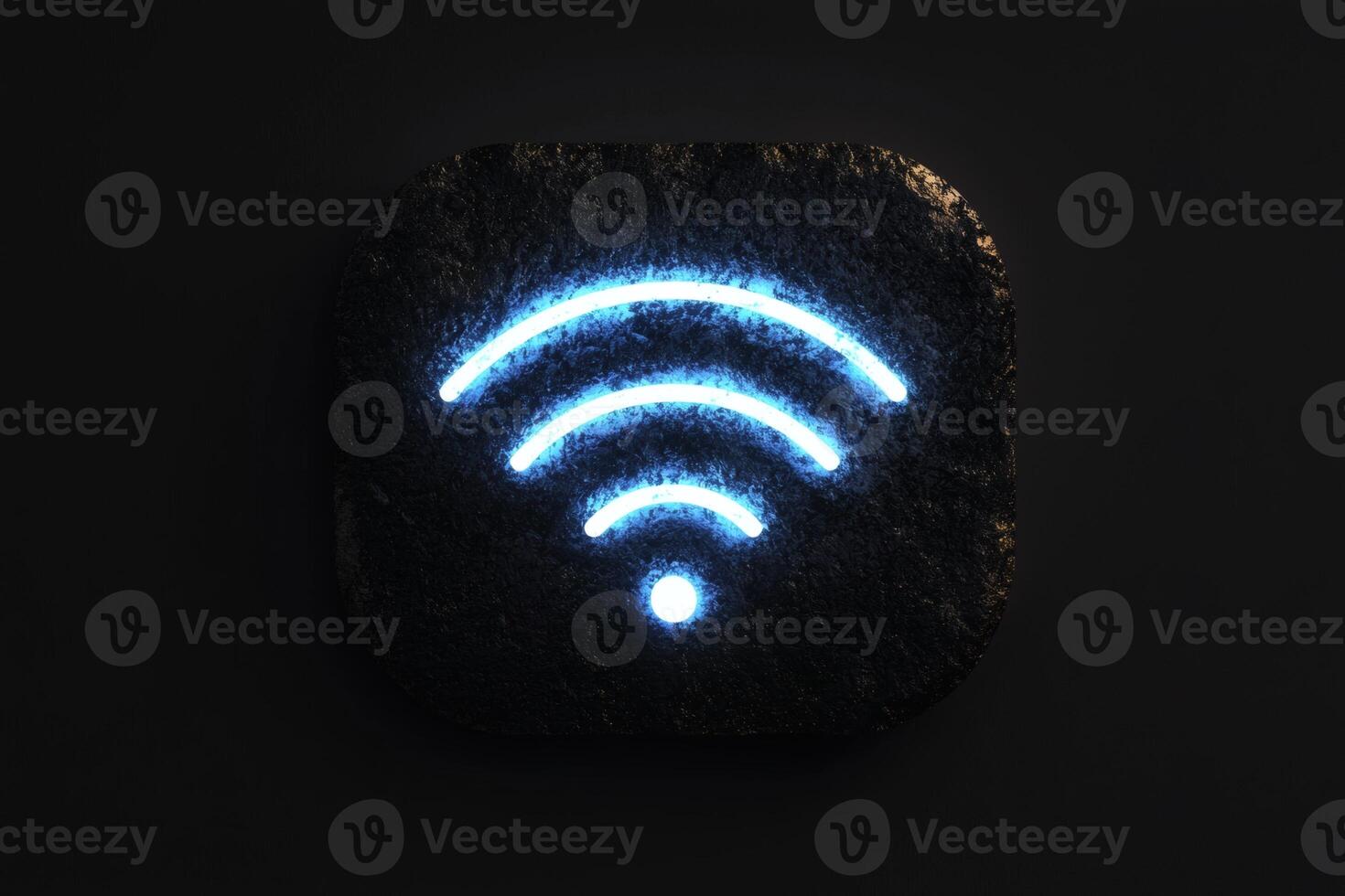 Glowing creative wireless symbol on a textured black background. photo