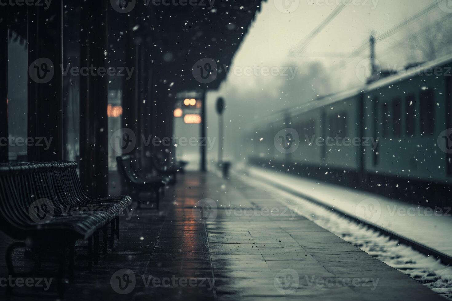 Rainy day at the train station offers a quiet escape from the hustle. photo