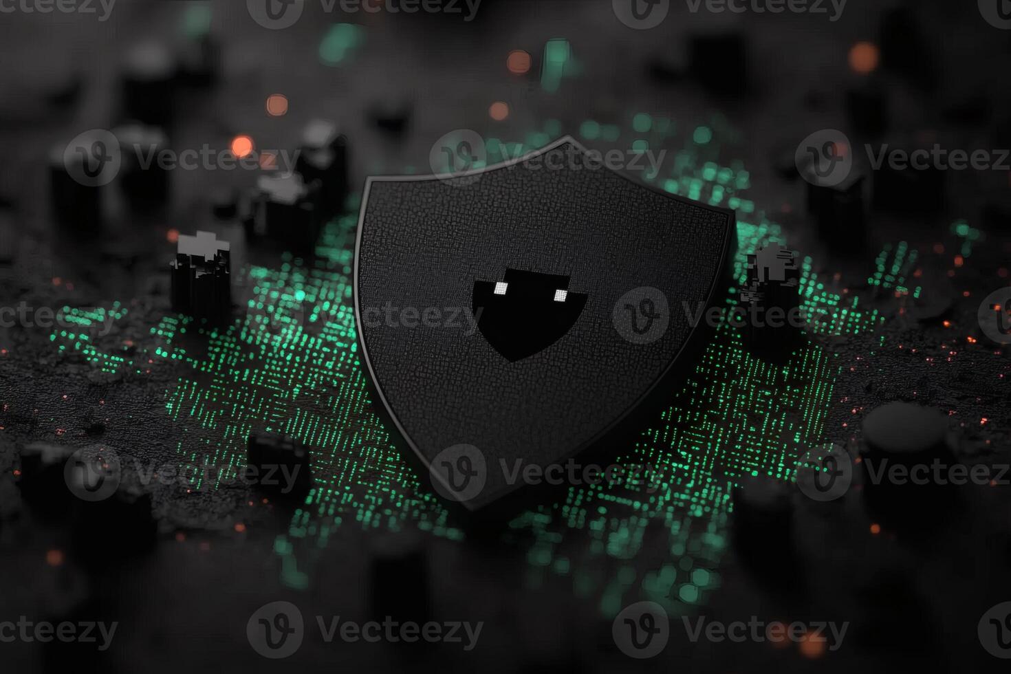Digital shield protecting a network from cyber threats and attacks. photo