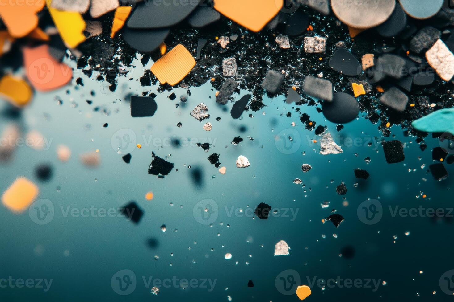 Colorful Fragments Suspended in Water Create a Vibrant Underwater Display. photo