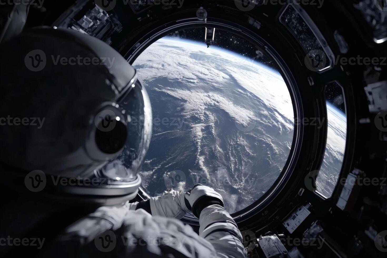 Astronaut Gazes at Earth From the International Space Station in Low Orbit. photo