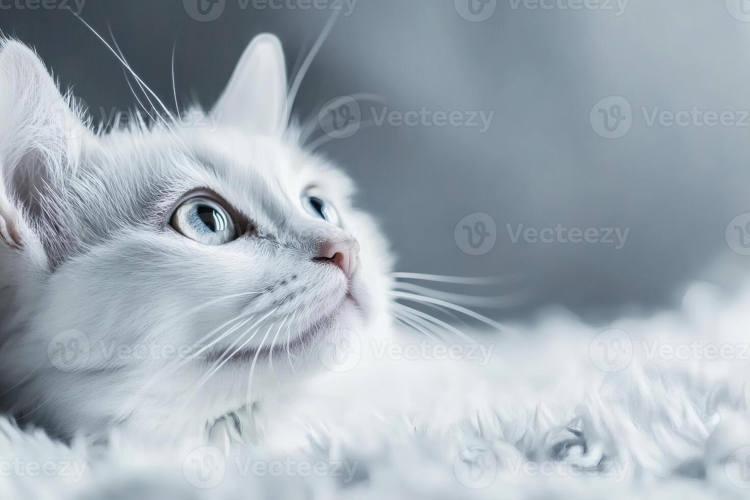 White Cat Gazing Thoughtfully in a Cozy Indoor Setting During Daylight. photo