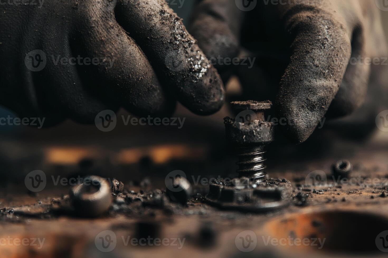 Skilled Hands Repair a Mechanical Component in a Workshop Environment. photo