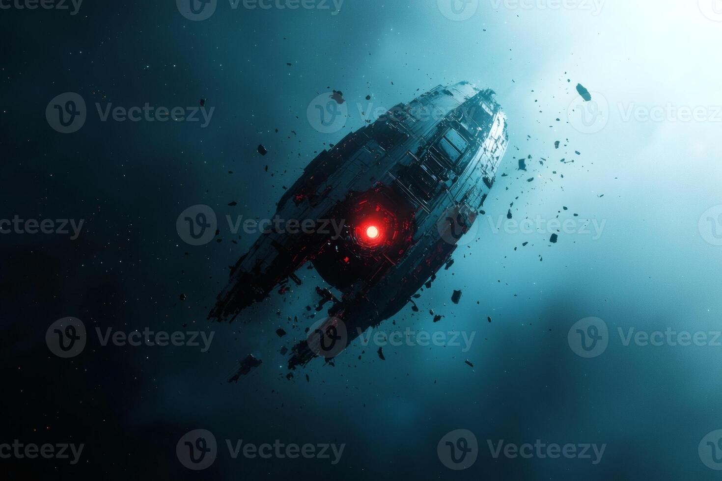 Ship navigating cosmic debris field AI photo
