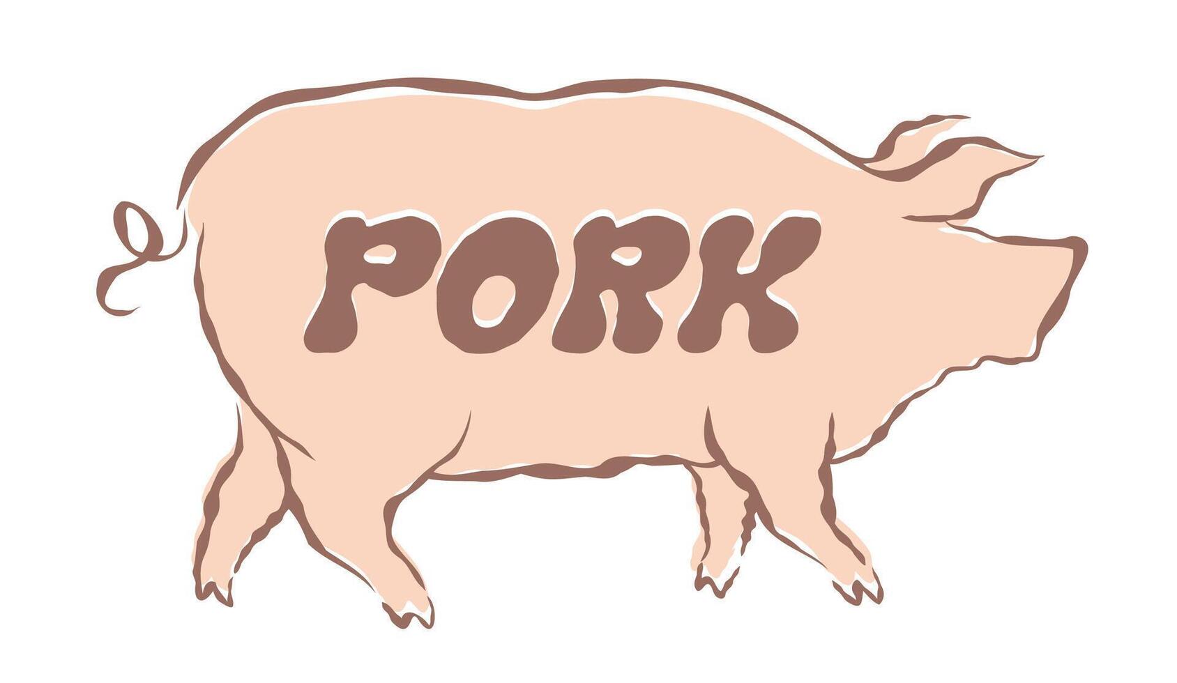 illustration of pig in hand drawing style. icon for food from pork. vector