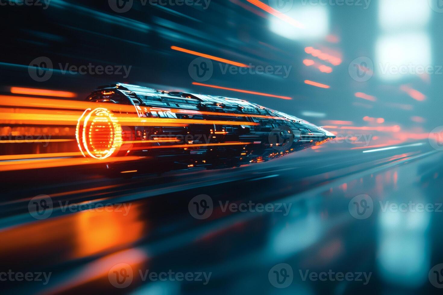 Speeding through a neon-lit futuristic city photo