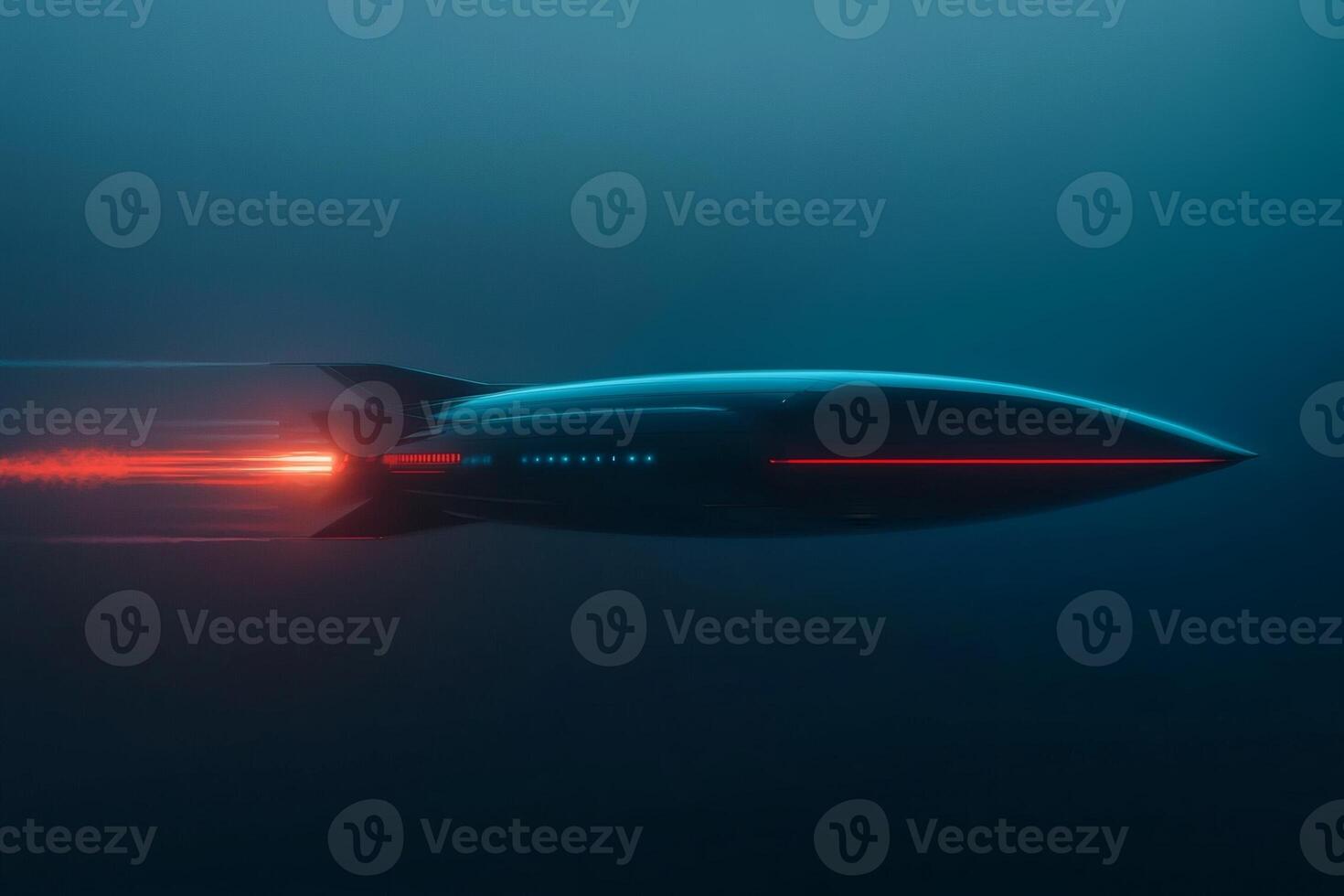 Rocket gliding through dark ocean depths, AI art photo