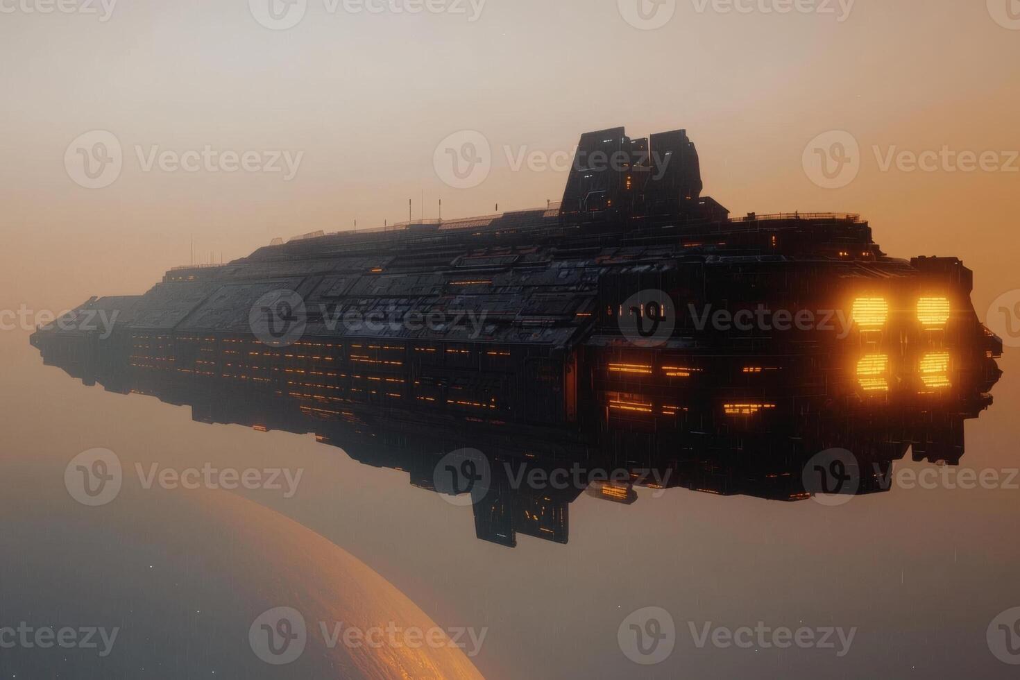 Spaceship gliding through distant cosmic skies photo