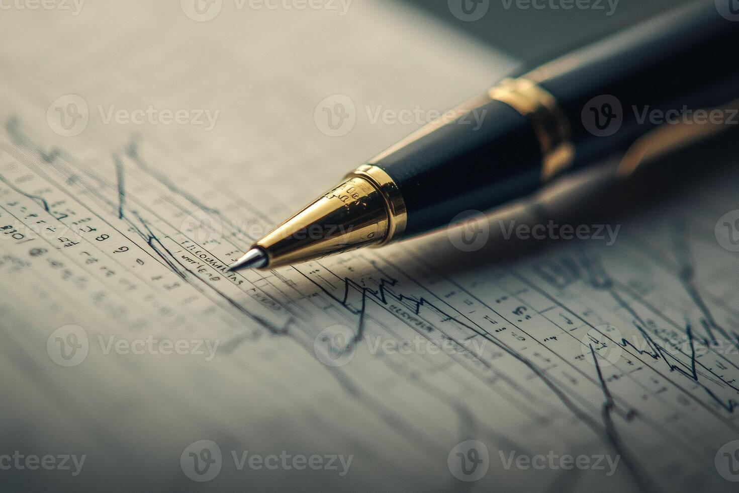 Elegant pen resting near financial charts photo