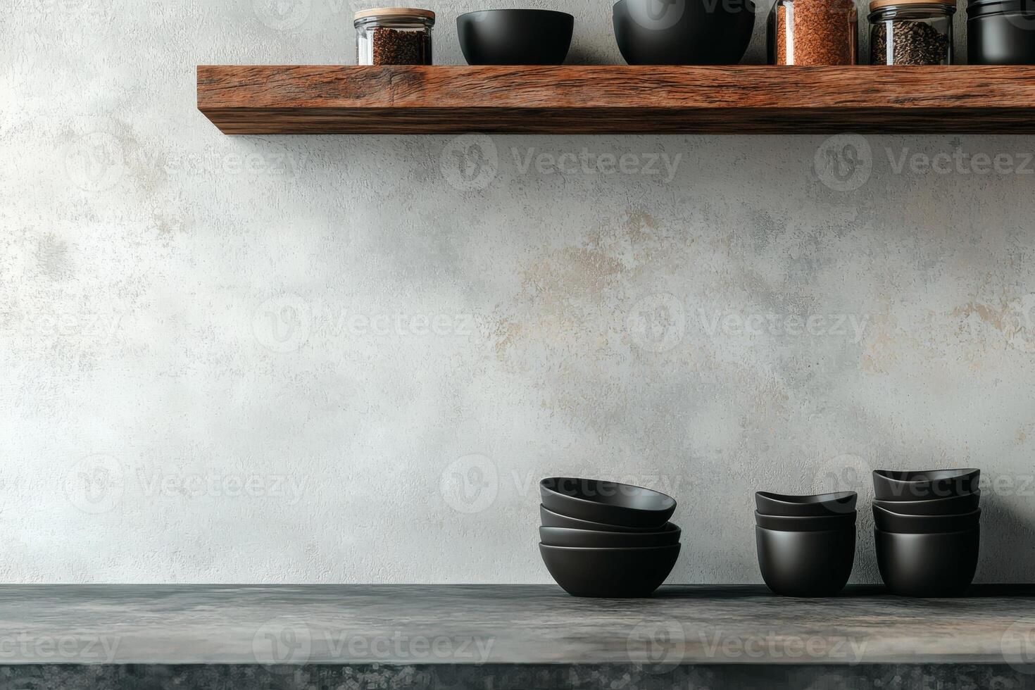 Rustic kitchen with elegant black tableware photo