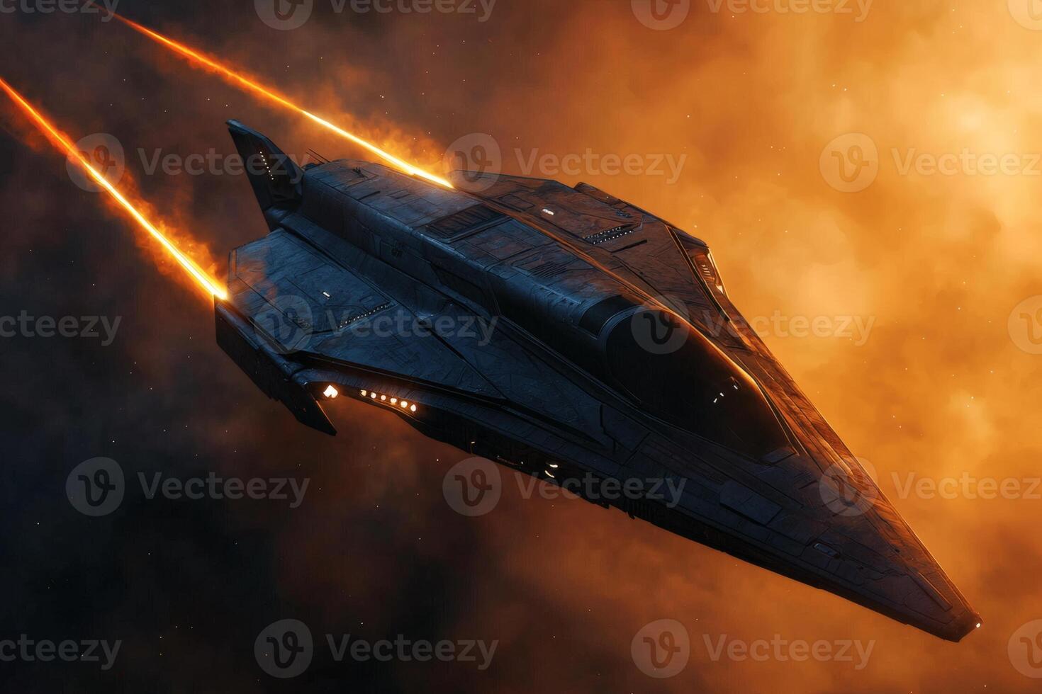 Futuristic spacecraft in a fiery cosmos photo