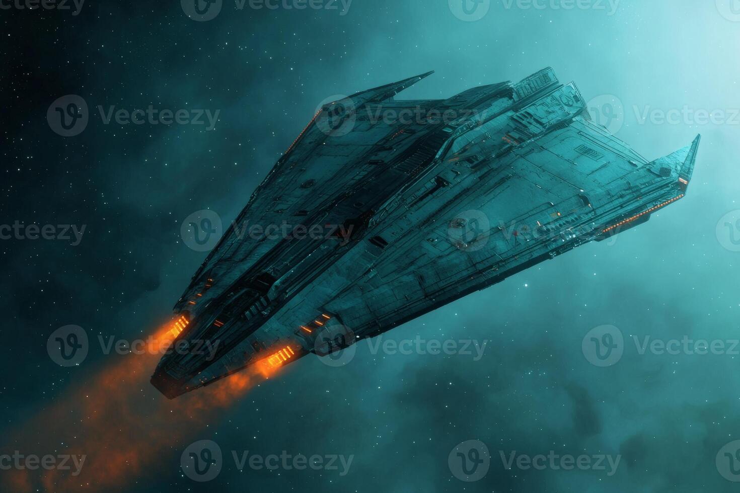 Spaceship soars through a mystical galaxy photo