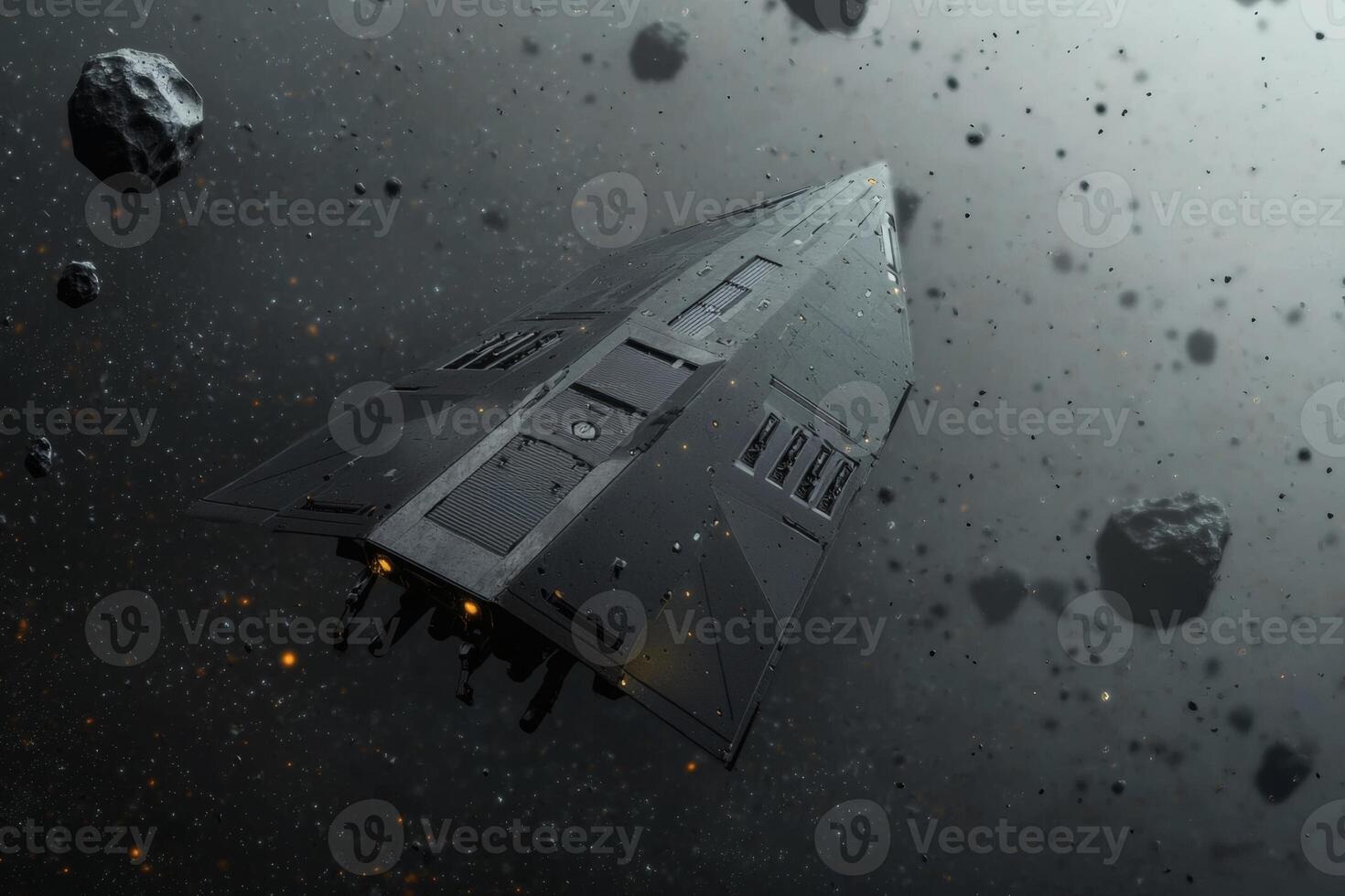 Spacecraft navigates through asteroid field photo