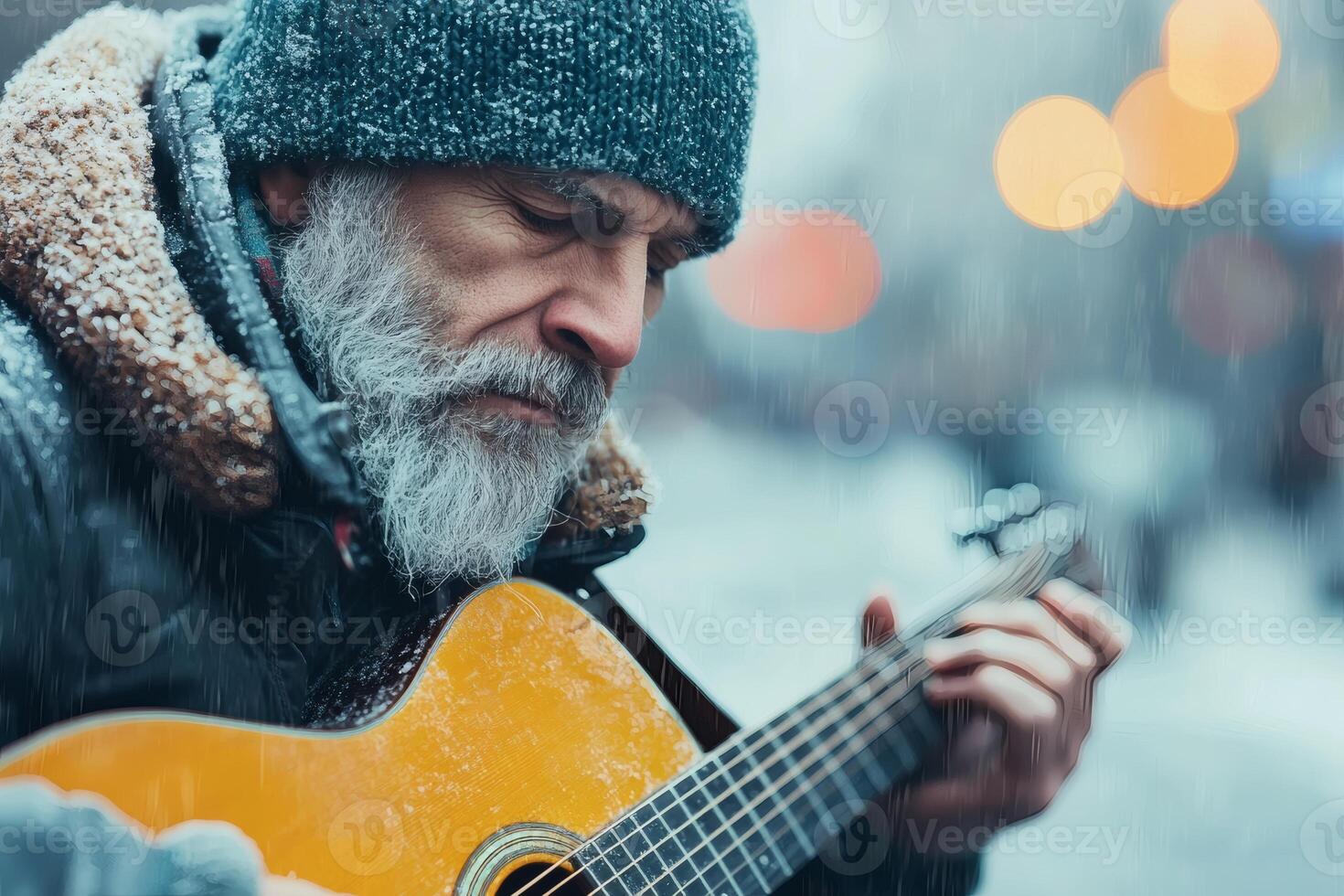 Winter melodies of a soulful street musician photo