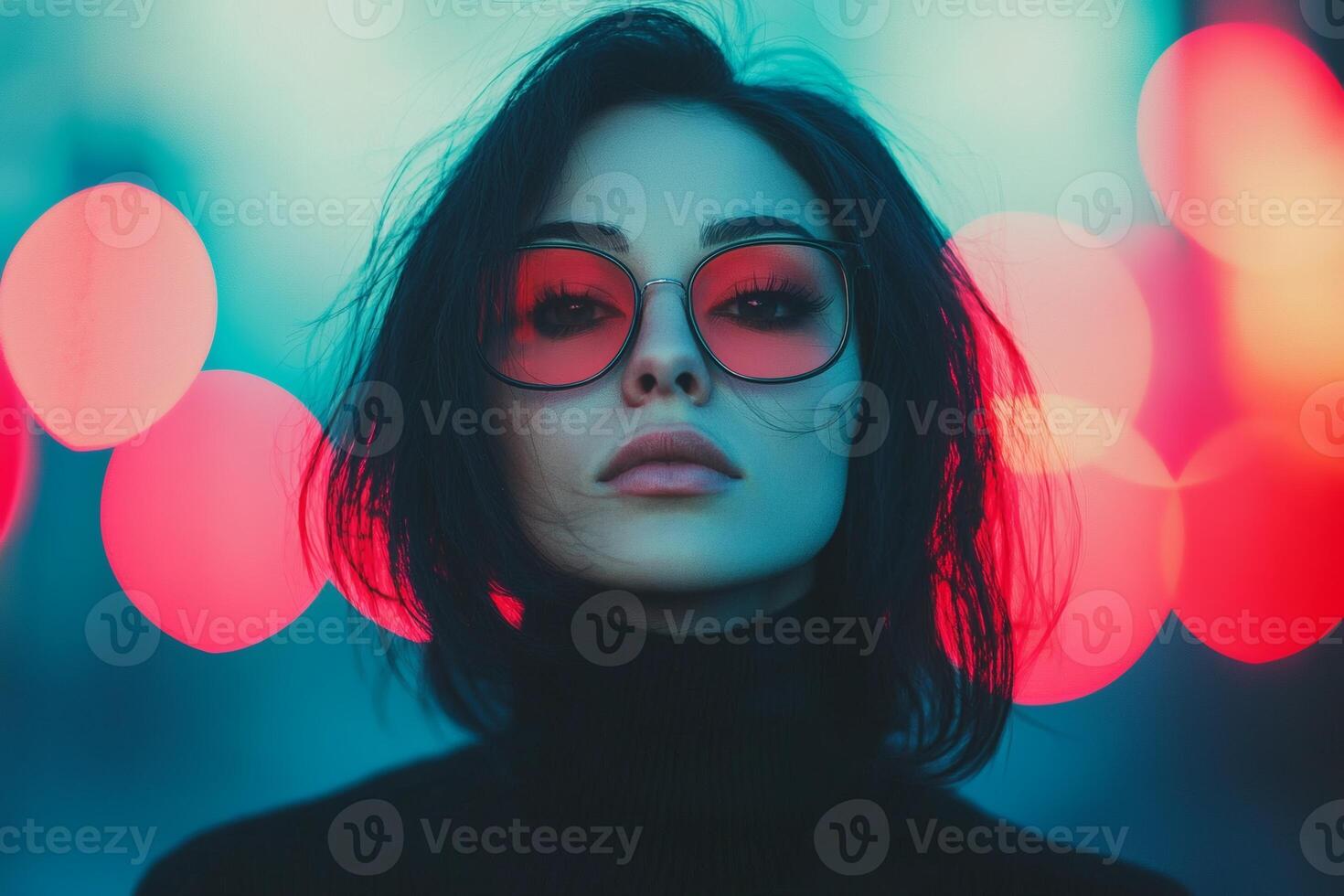 Bold style under neon lights at dusk photo