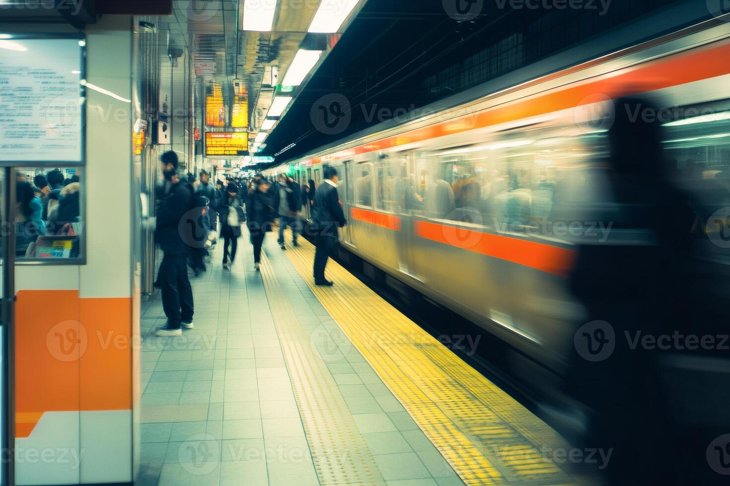 Rush hour energy in a bustling subway station photo