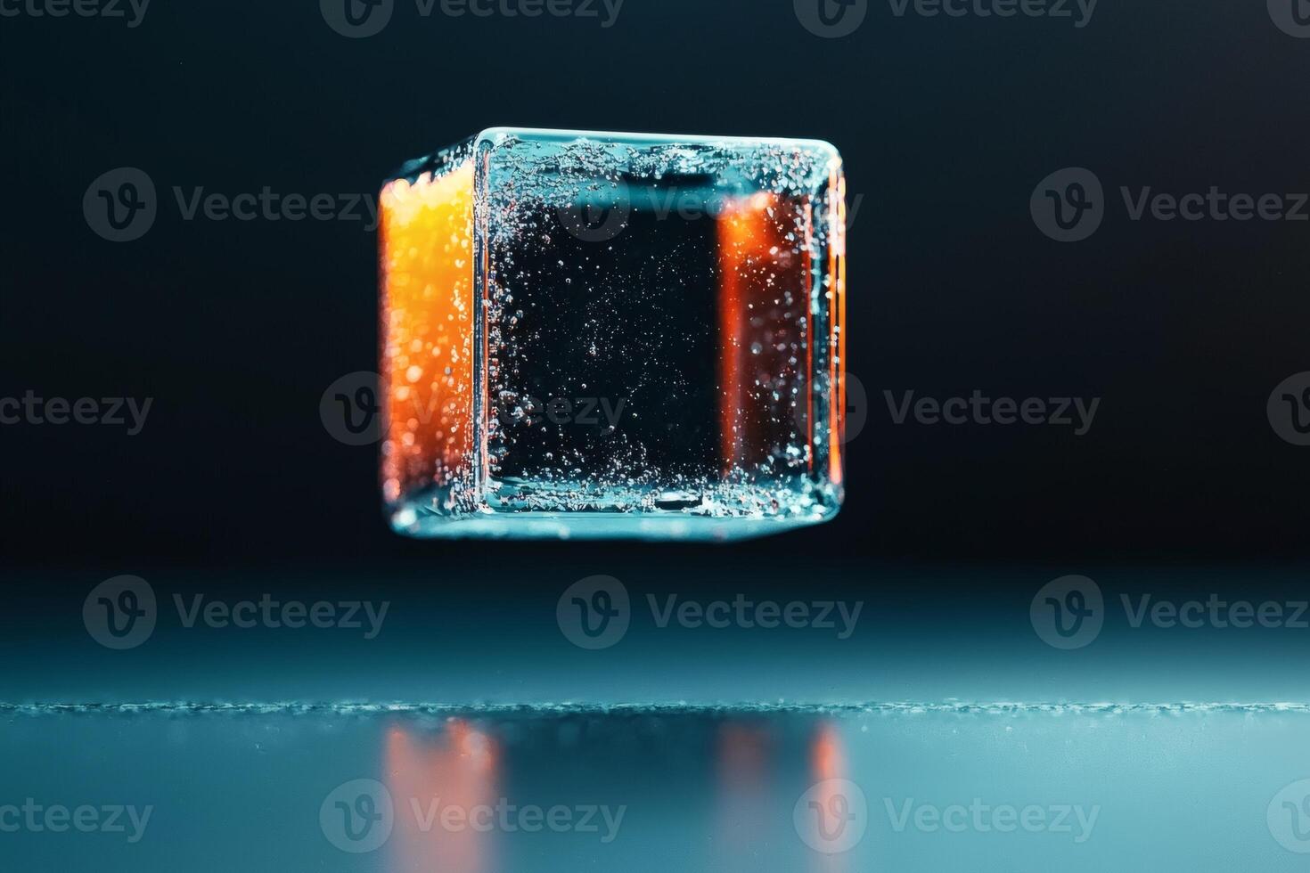 Vibrant bubbles behind floating ice cube AI art photo