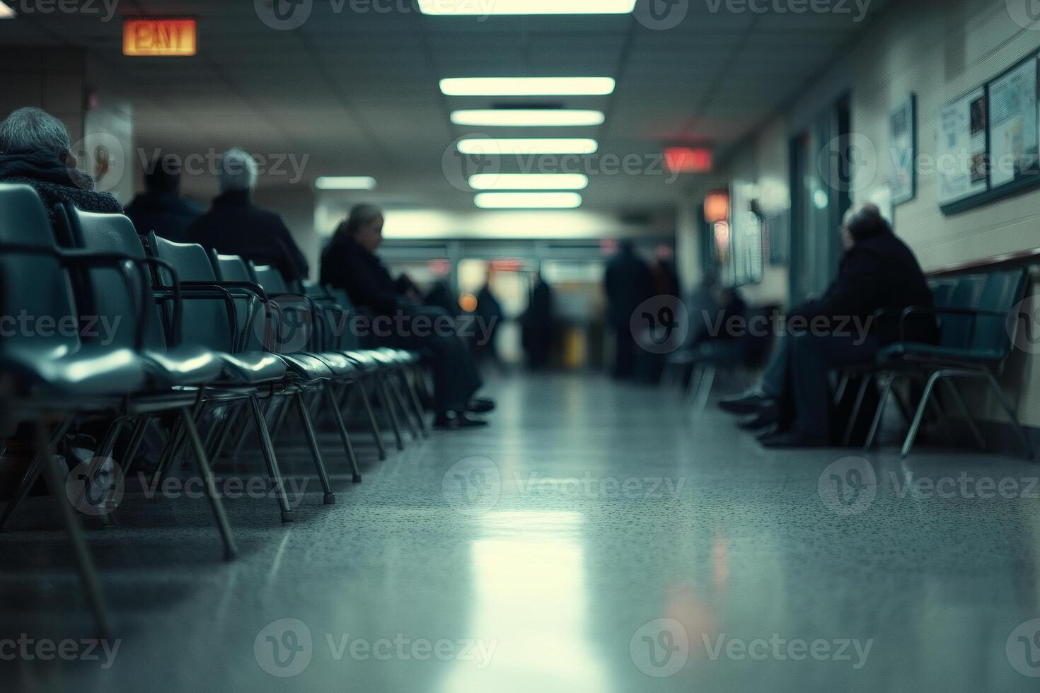 Waiting in silence at an empty hallway photo