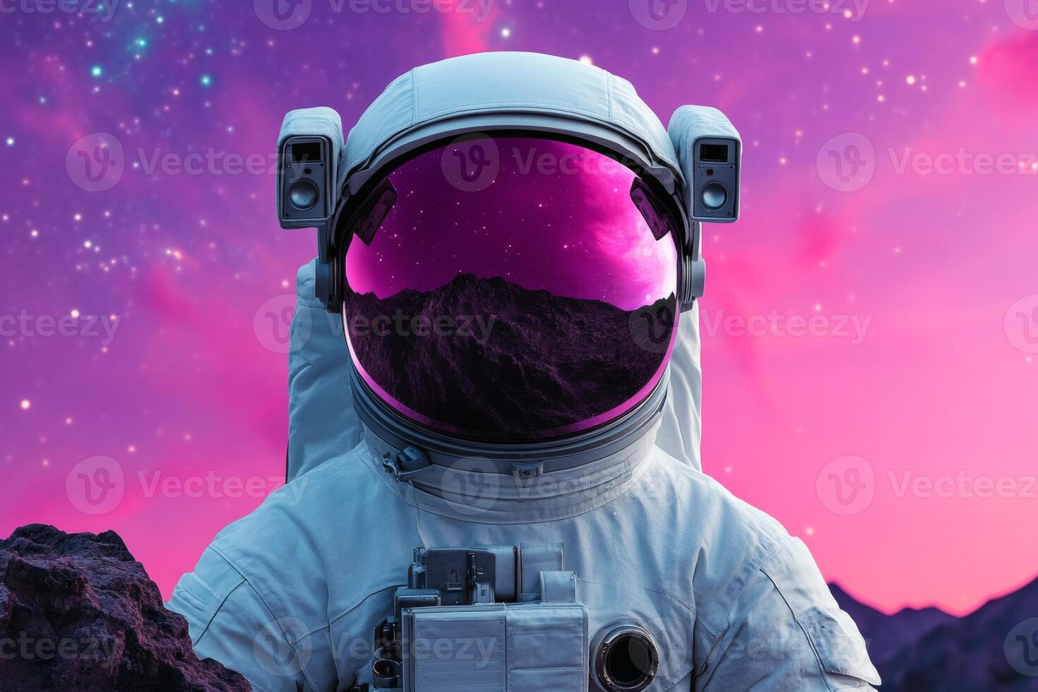 Twilight astronaut explores alien landscape photo