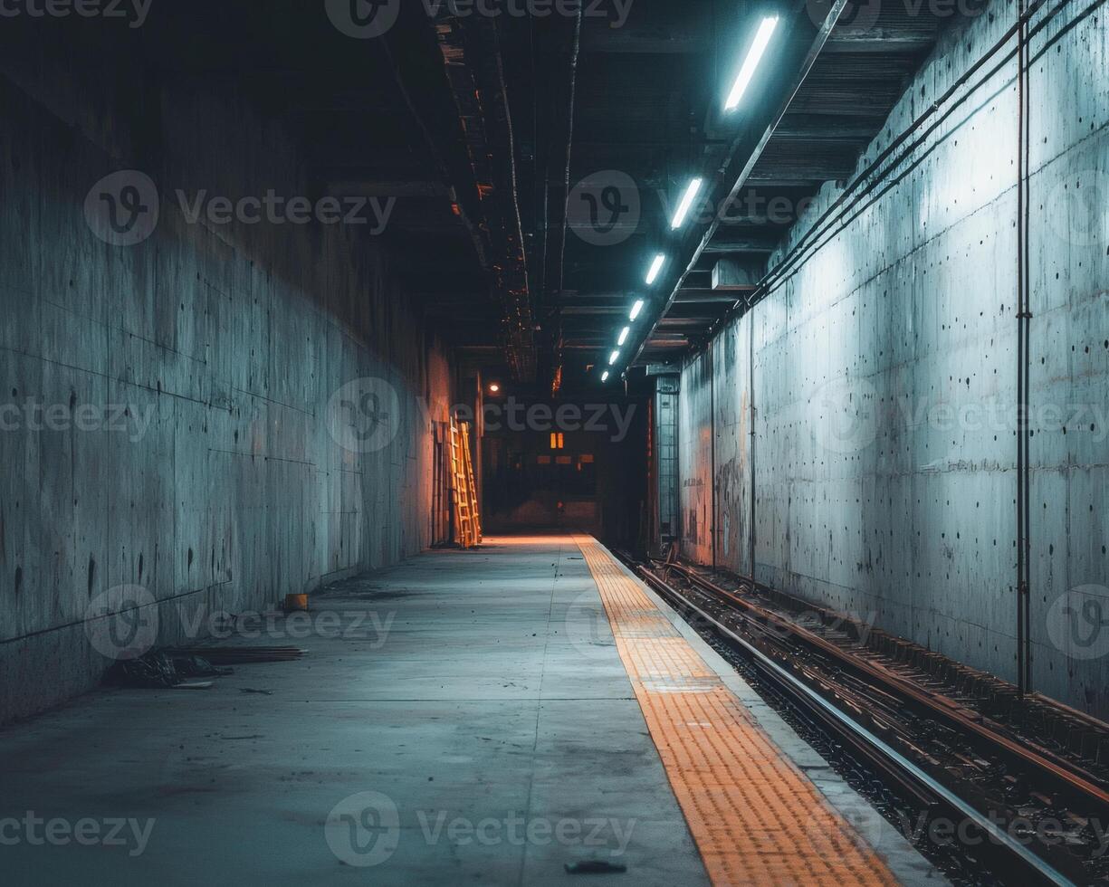 Mysterious underground passageway at night photo
