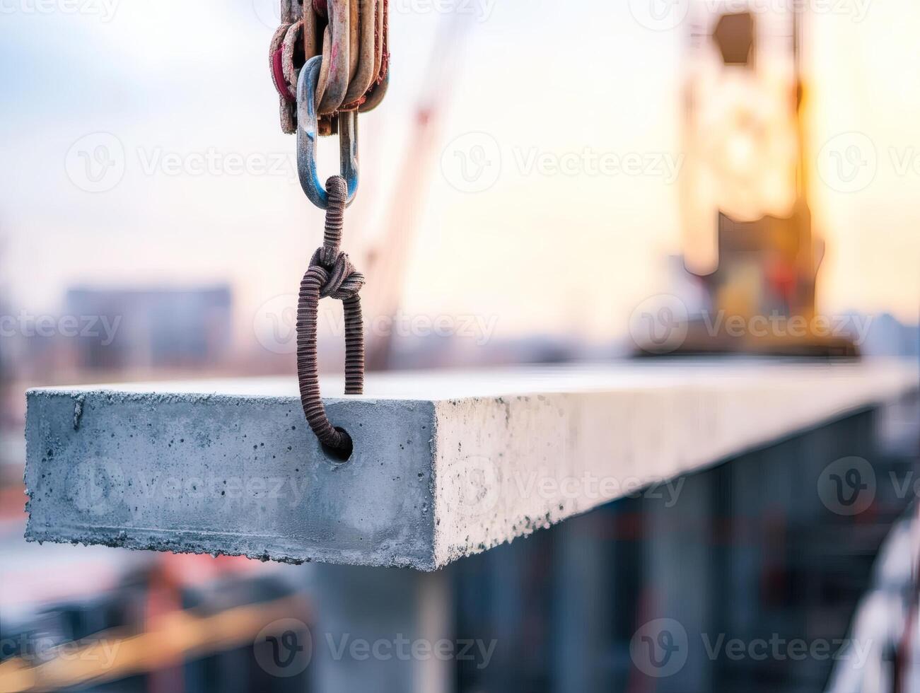 Steel beam hanging at a construction site photo