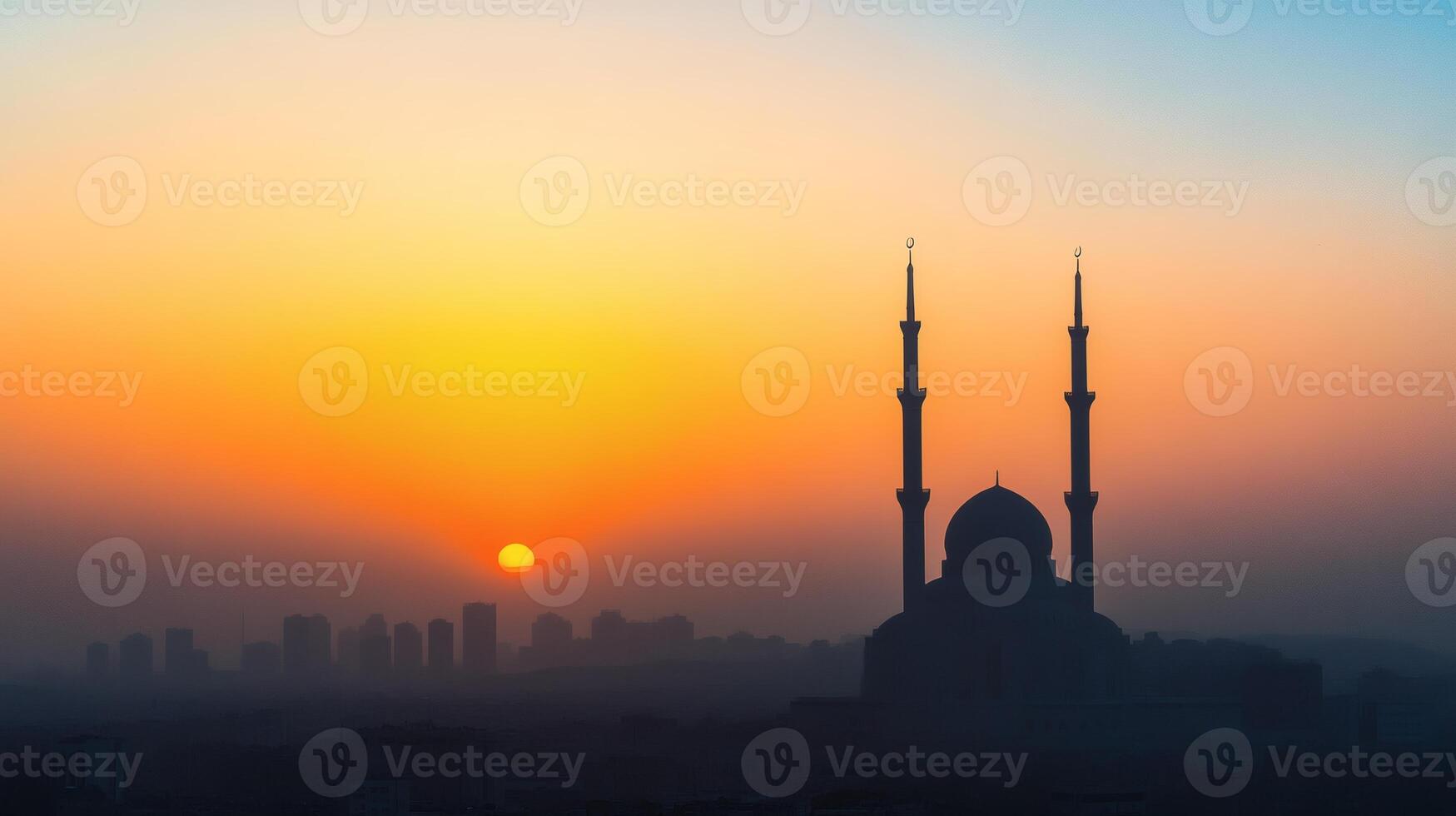 Beautiful sunset over a mosque silhouette photo