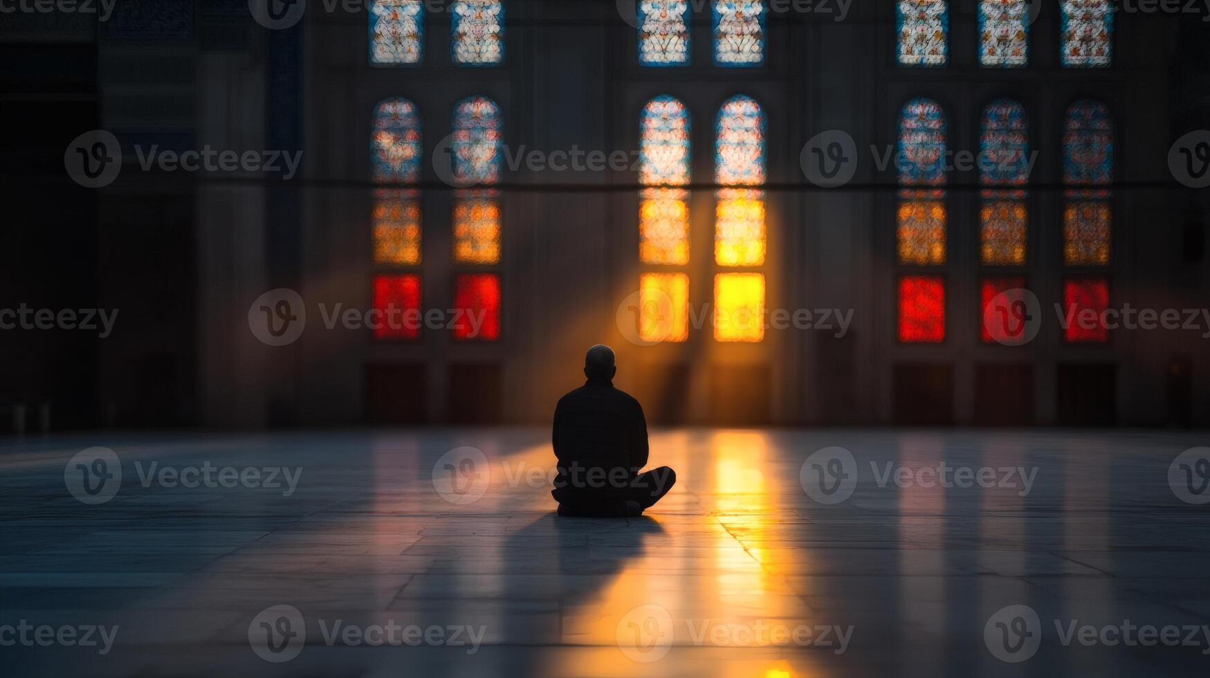 Meditative moments in an illuminated hall photo