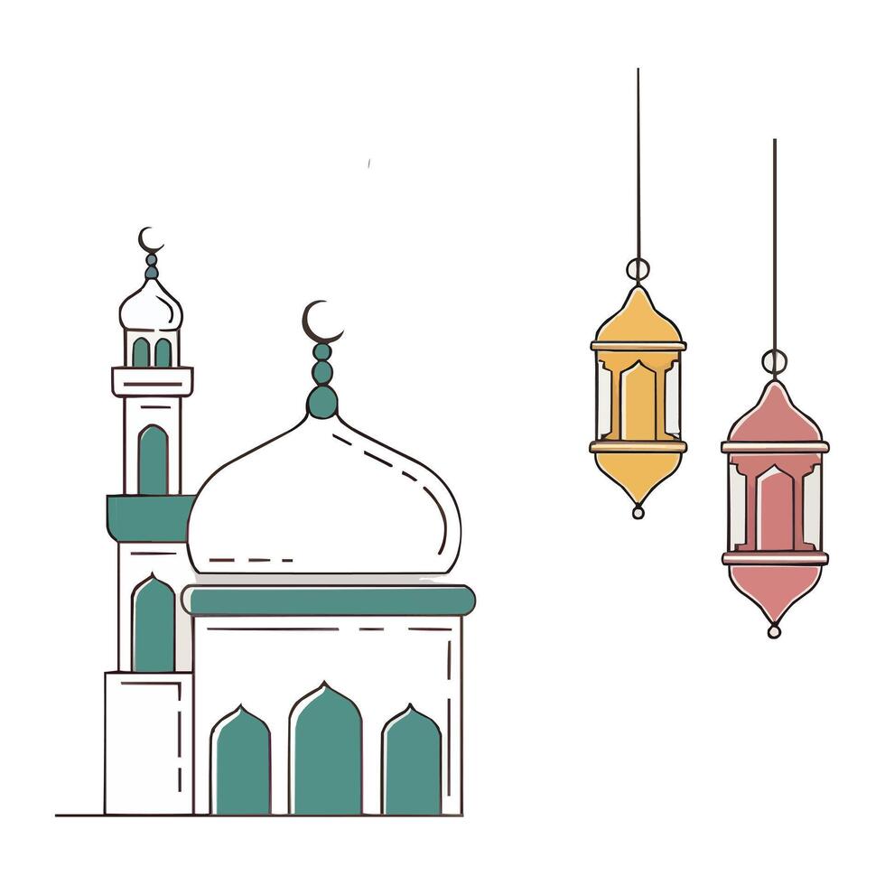 islamic mosque and lanterns illustration vector