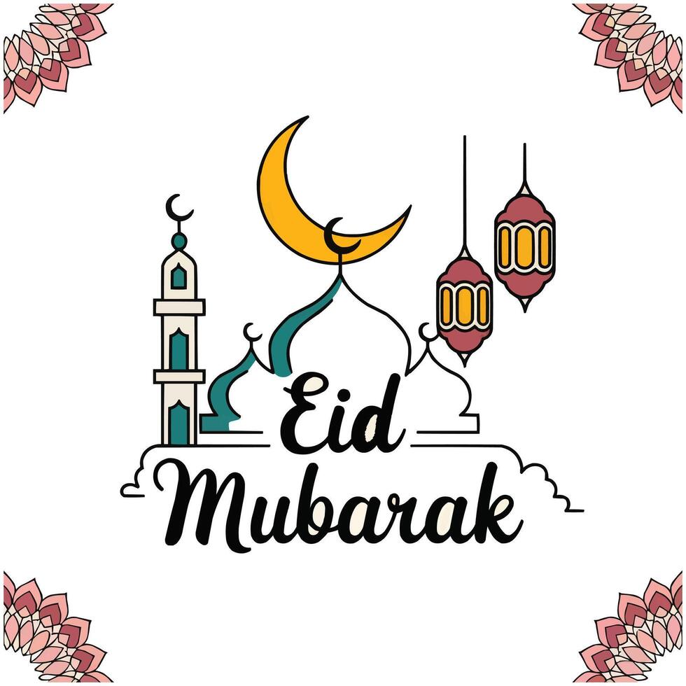 eid mubarak greetings with mosque vector