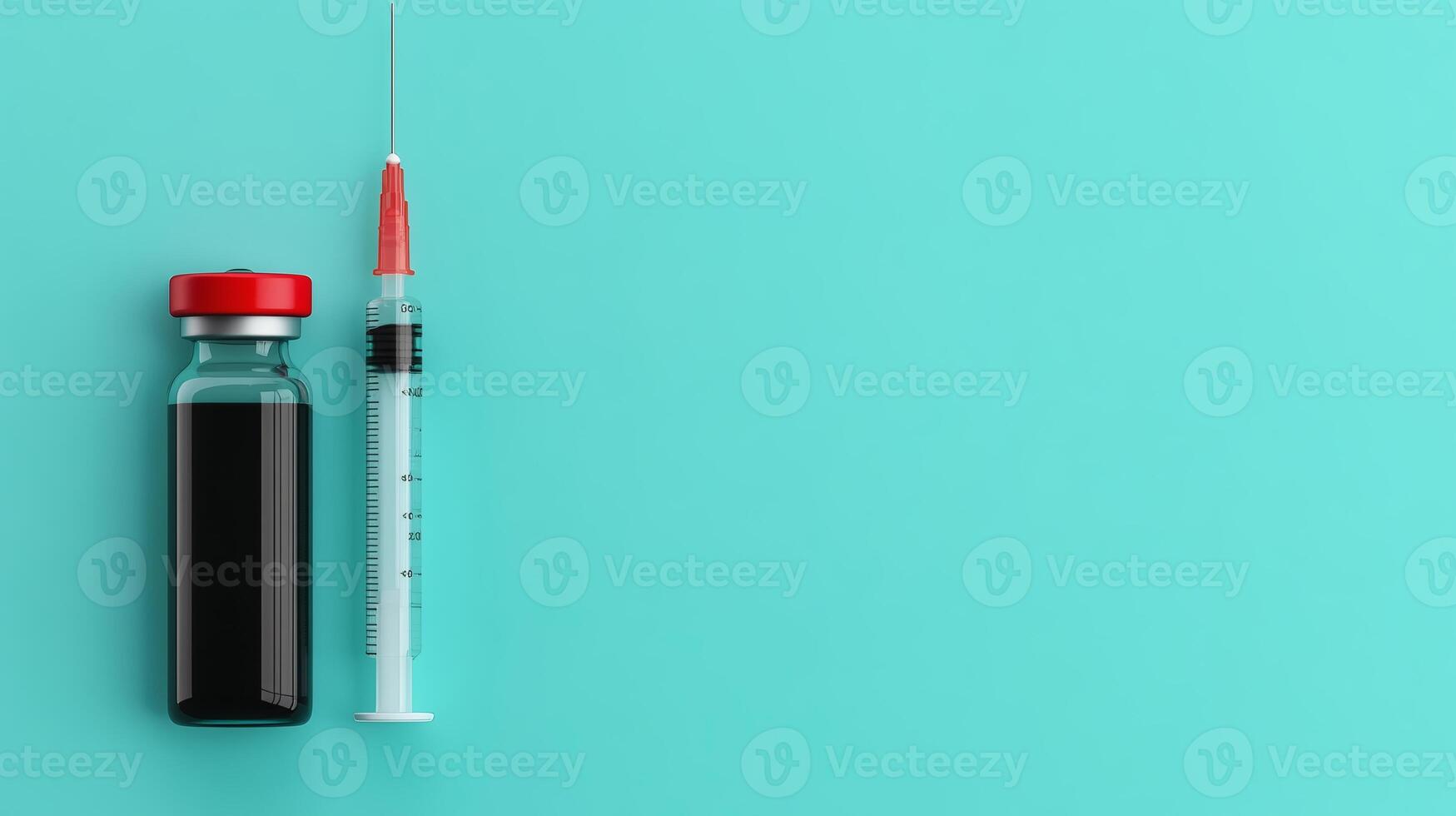 Vial and syringe on cyan photo