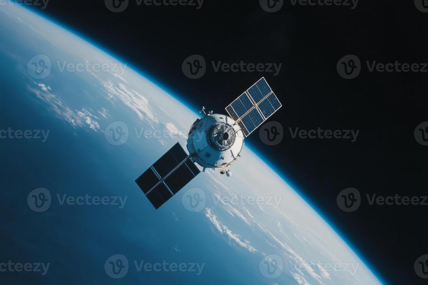 Exploring the Vastness of Space with a Satellite in Orbit Above photo