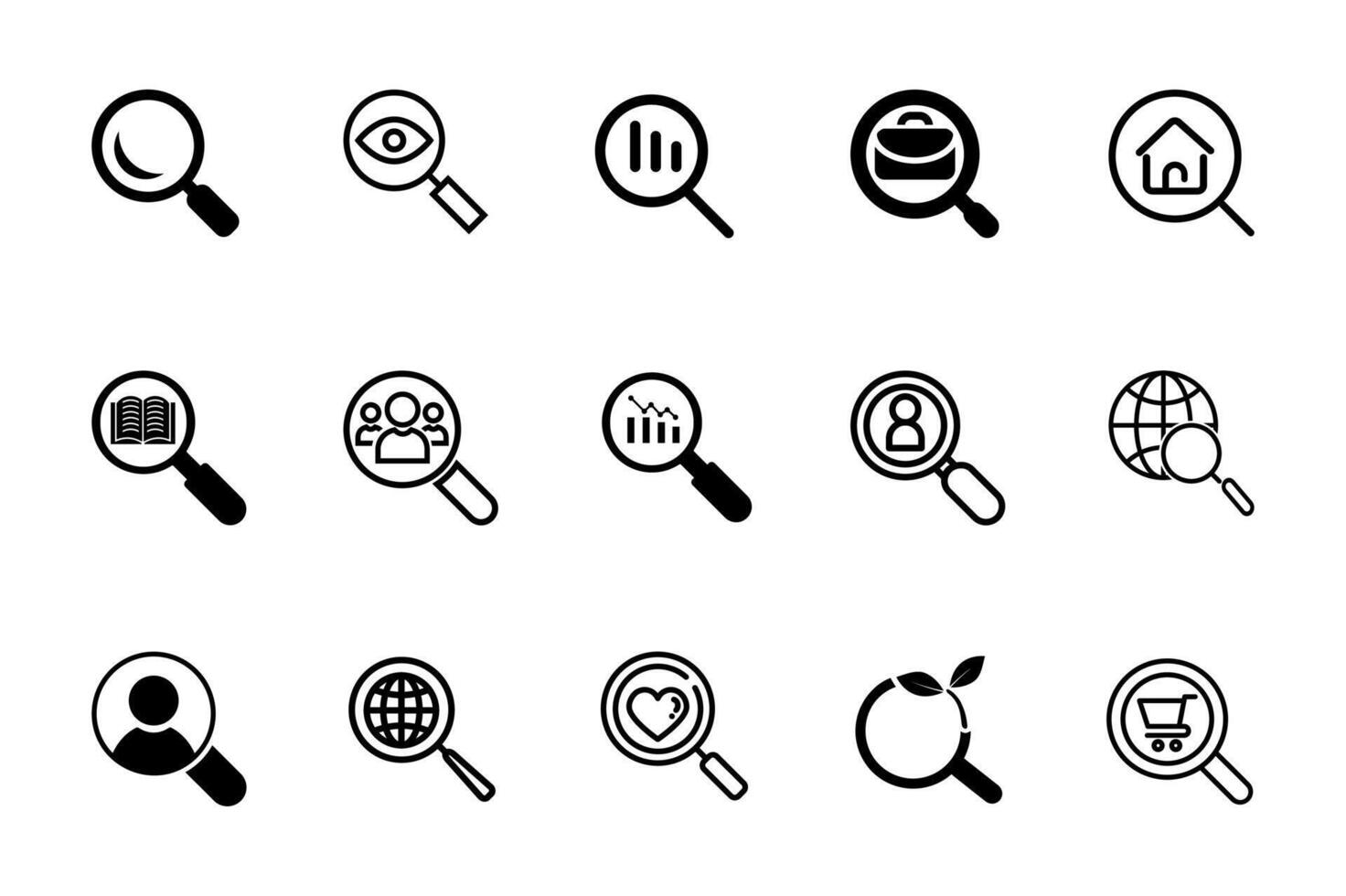 Search icon set isolated on white background. Glass Magnify icon. search magnifying glass icon. Find vector