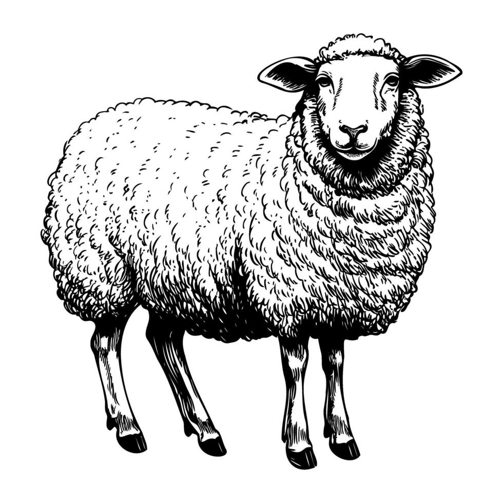 Realistic illustration of a sheep in black and white for farm animal design vector