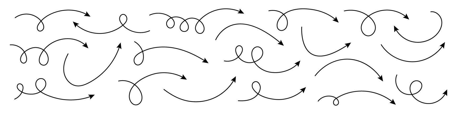 Collection of curved arrows. Hand drawn arrows. vector