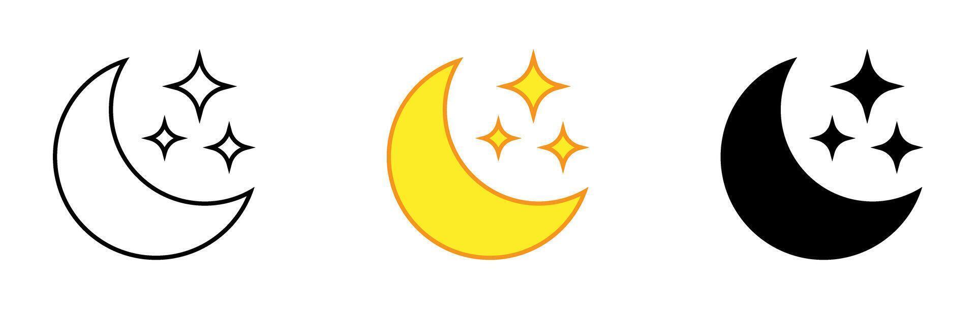 Crescent moon with stars. Night icon yellow and black version. vector