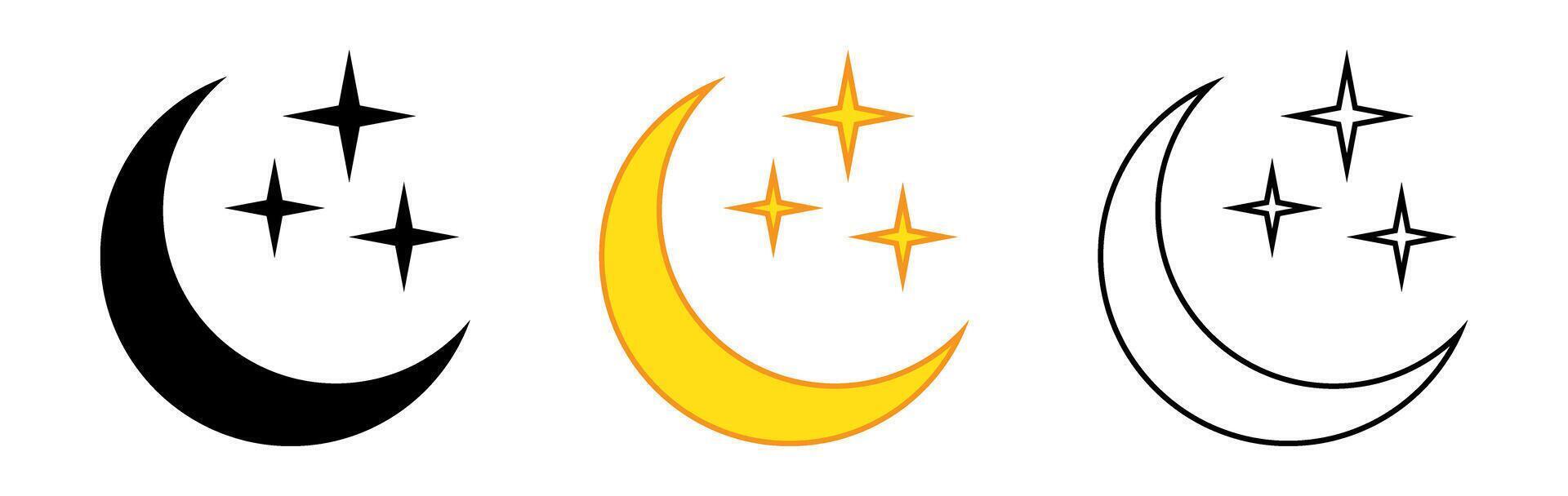 Crescent moon with stars. Night icon. Crescent moon icon yellow and black version. vector