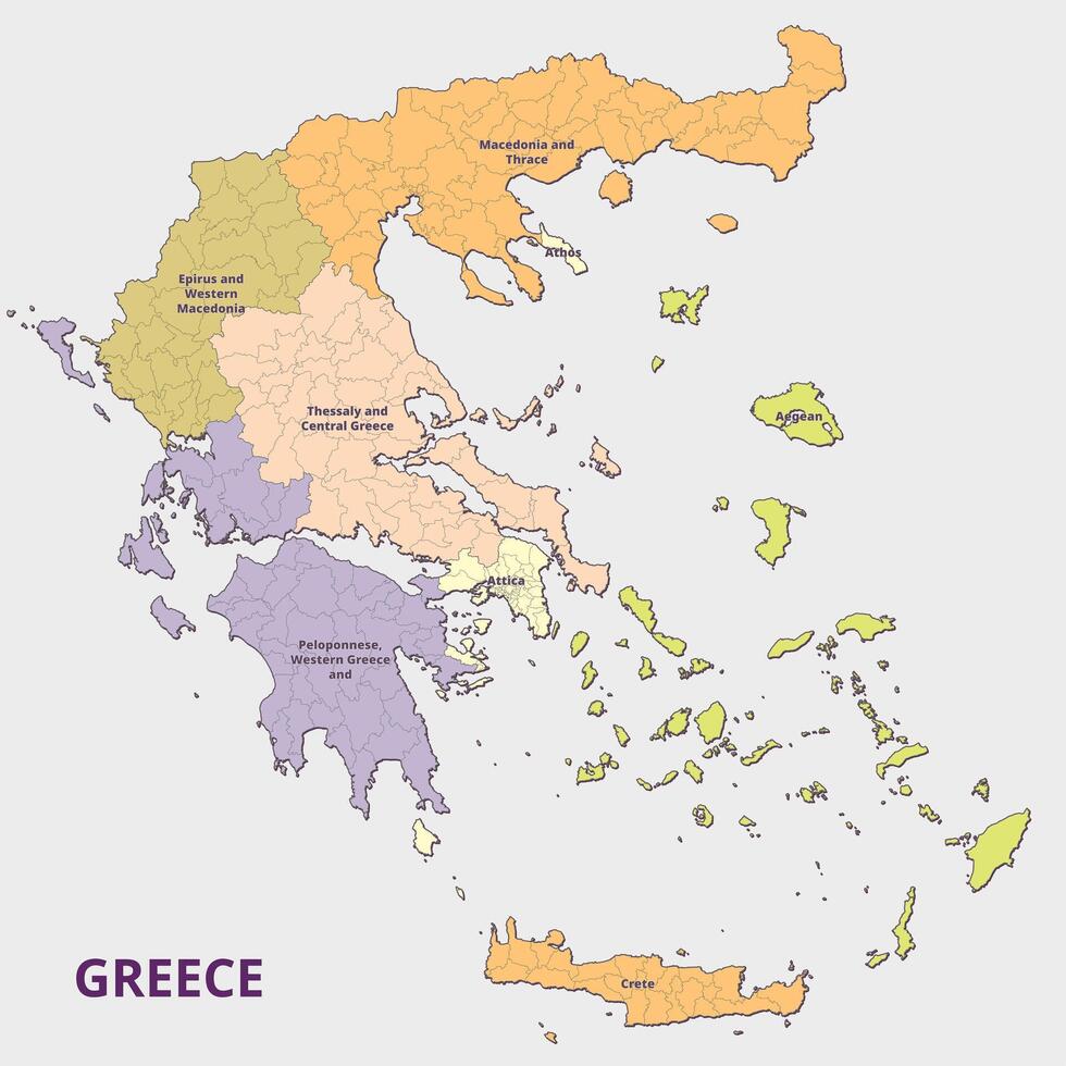 Isolated administrative divisions map of Greece vector