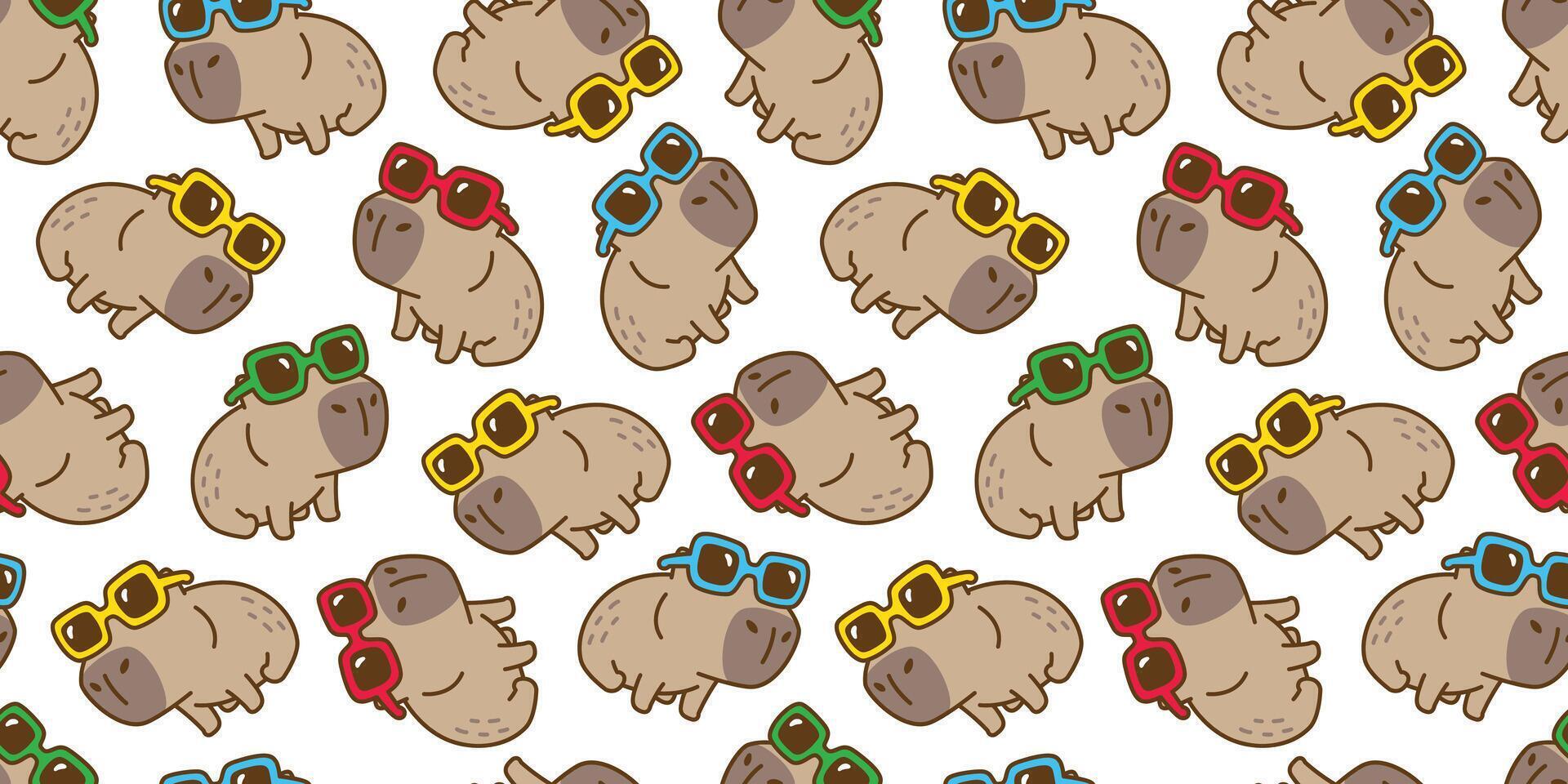 capybara seamless pattern sunglasses fancy pet cartoon doodle colorful animal tile background repeat gift wrapping paper wallpaper illustration design vector